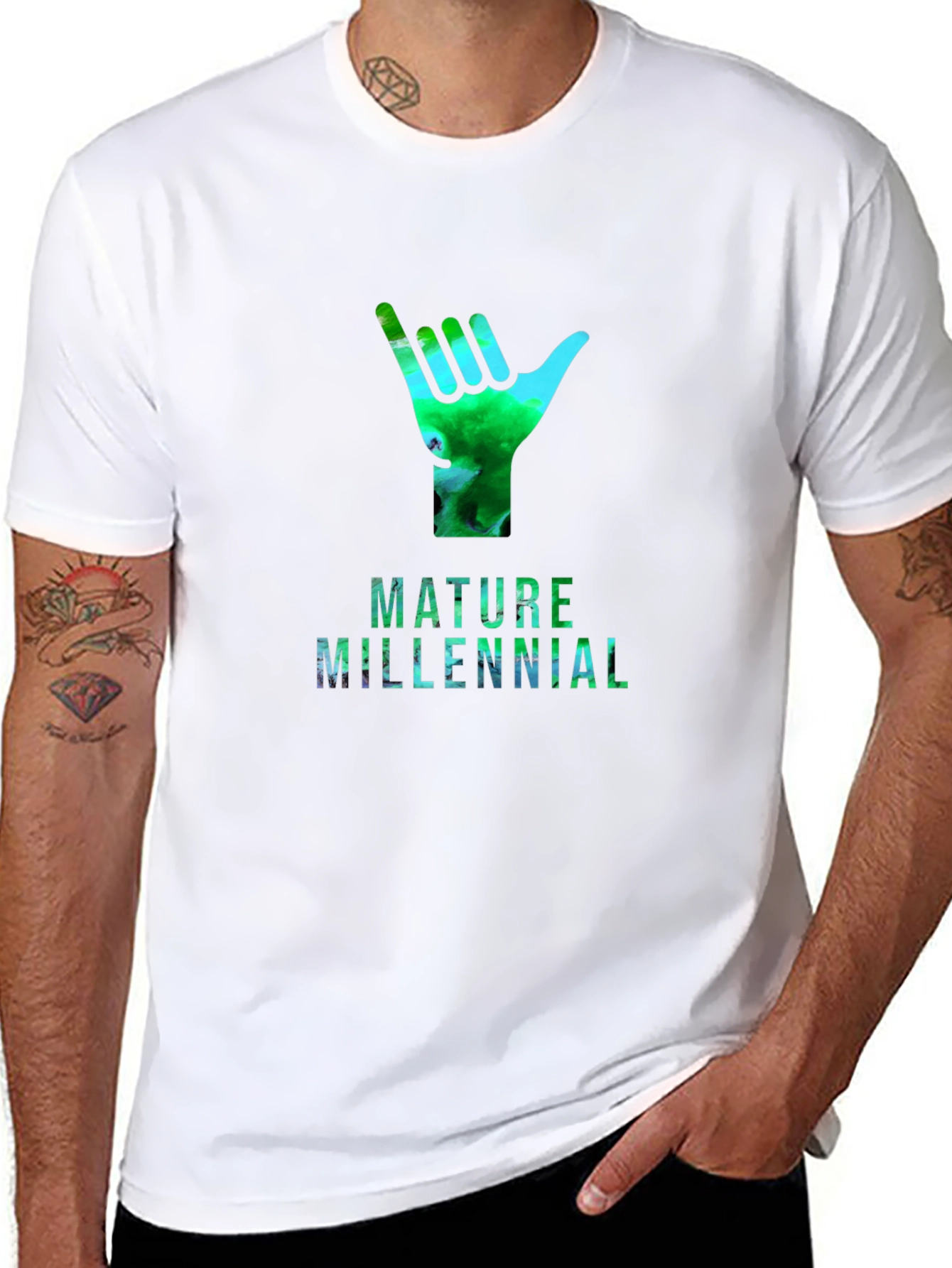 Mature Millennial Shaka Hand Graphic T-Shirt