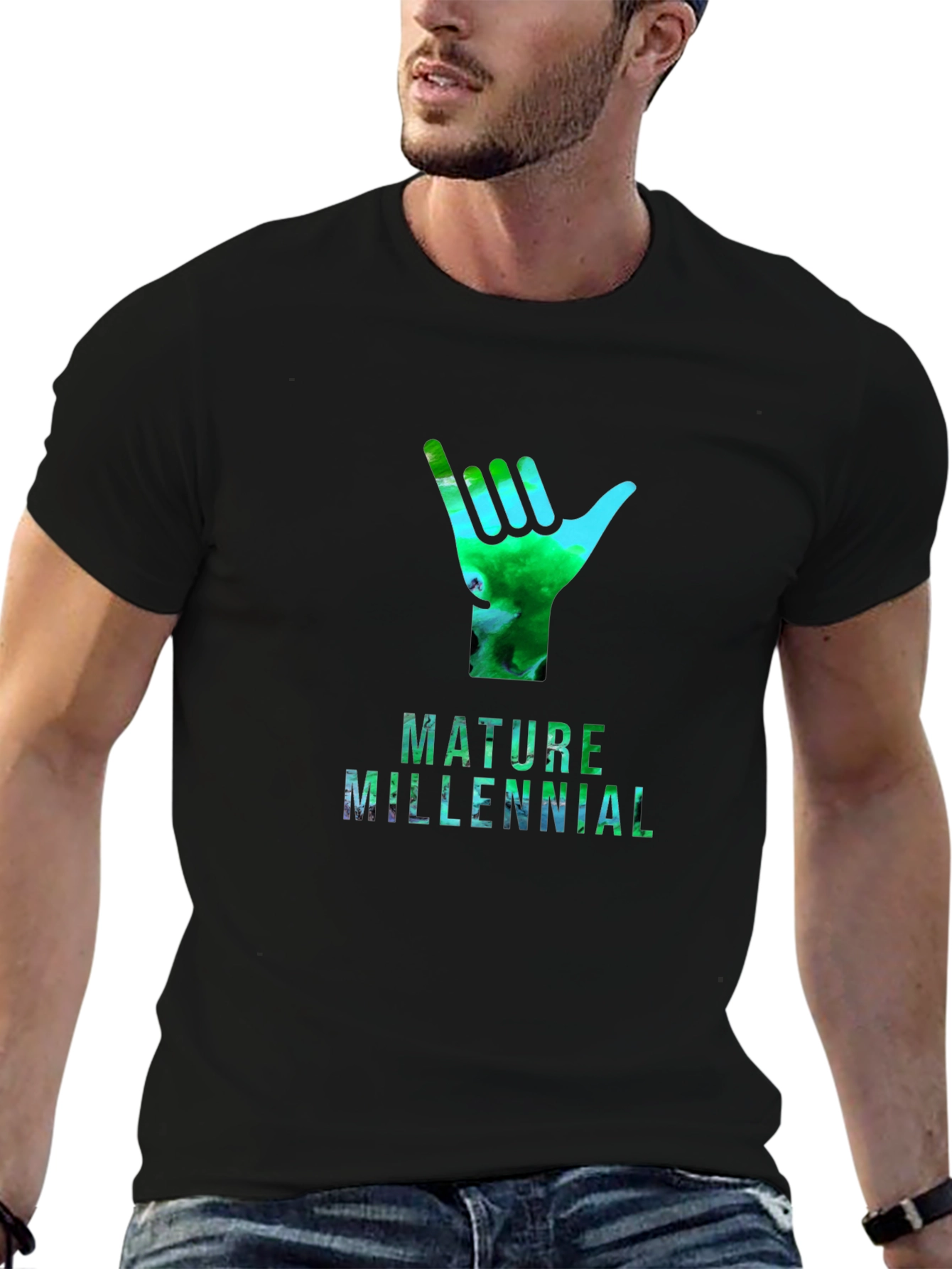 Mature Millennial Shaka Hand Graphic T-Shirt