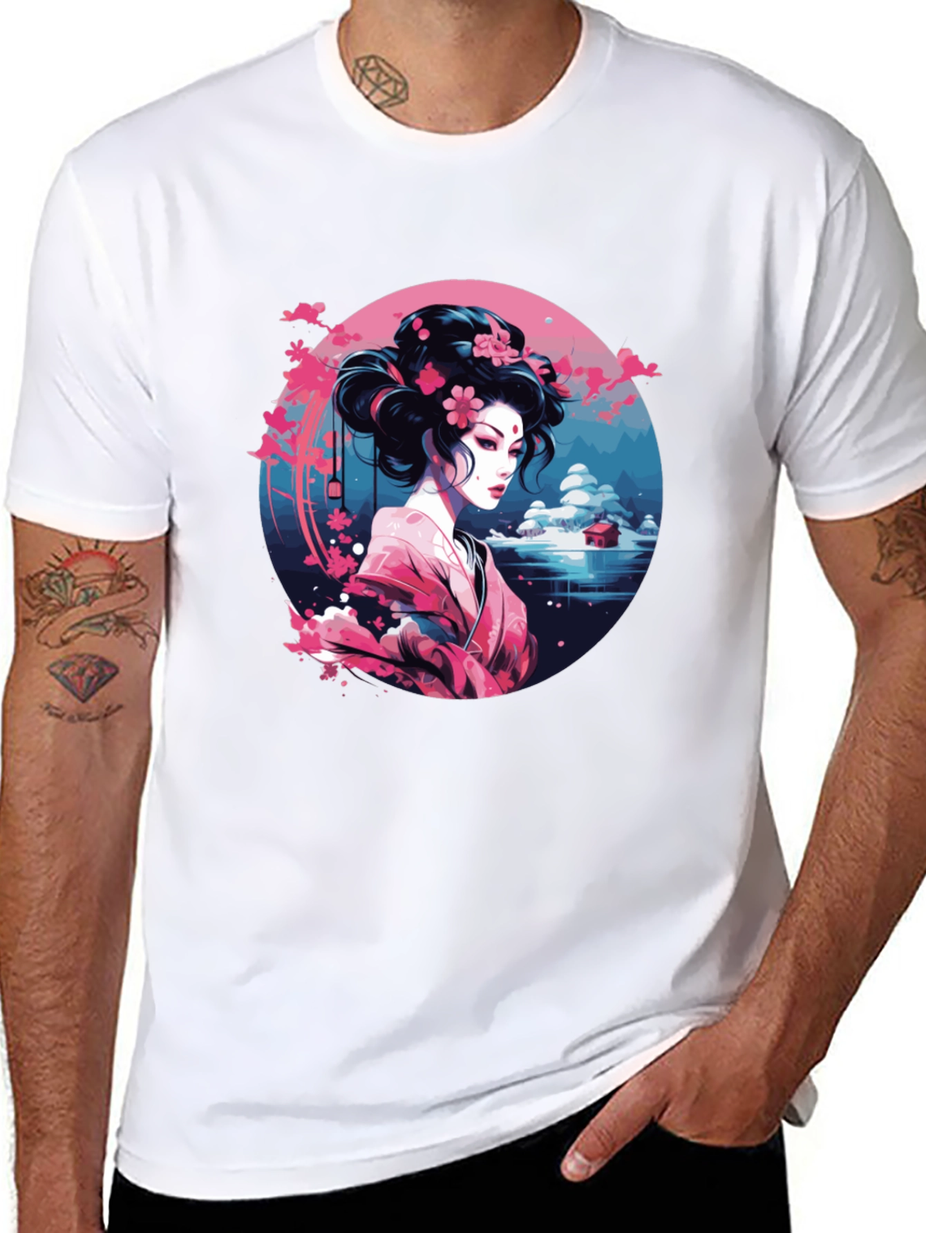 Geisha Art Black Tee - Unique Asian Design