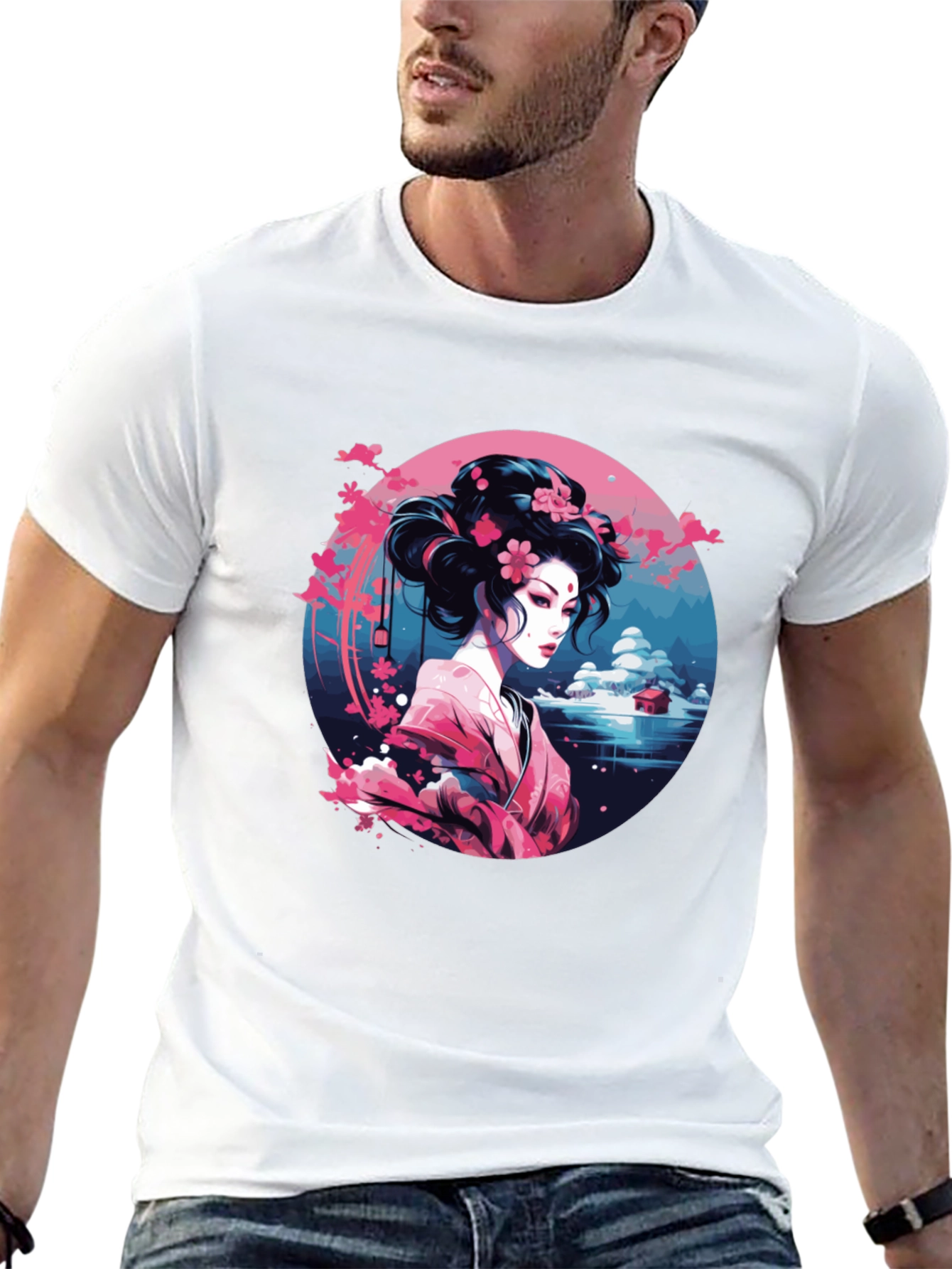 Geisha Art Black Tee - Unique Asian Design