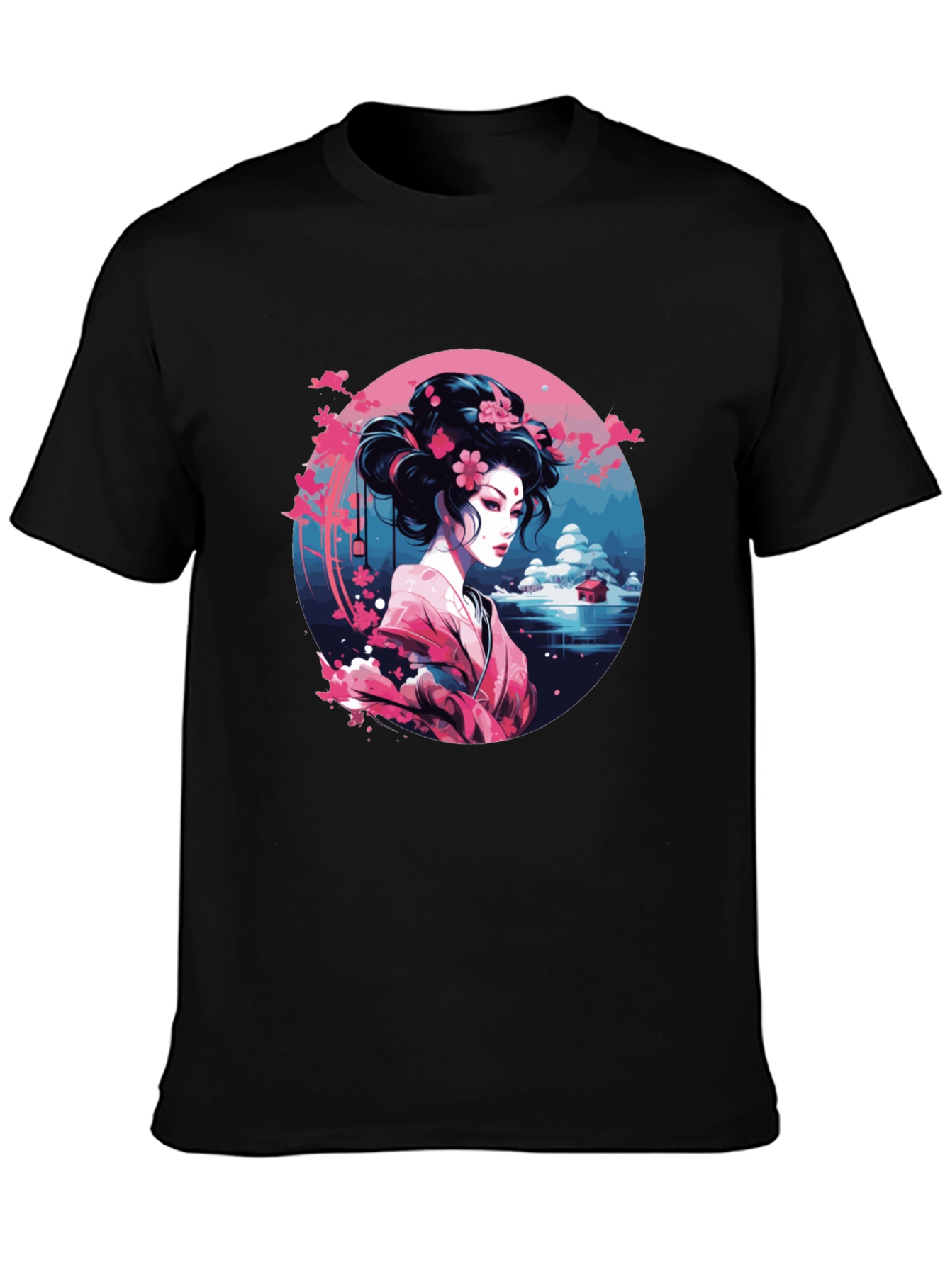 Geisha Art Black Tee - Unique Asian Design