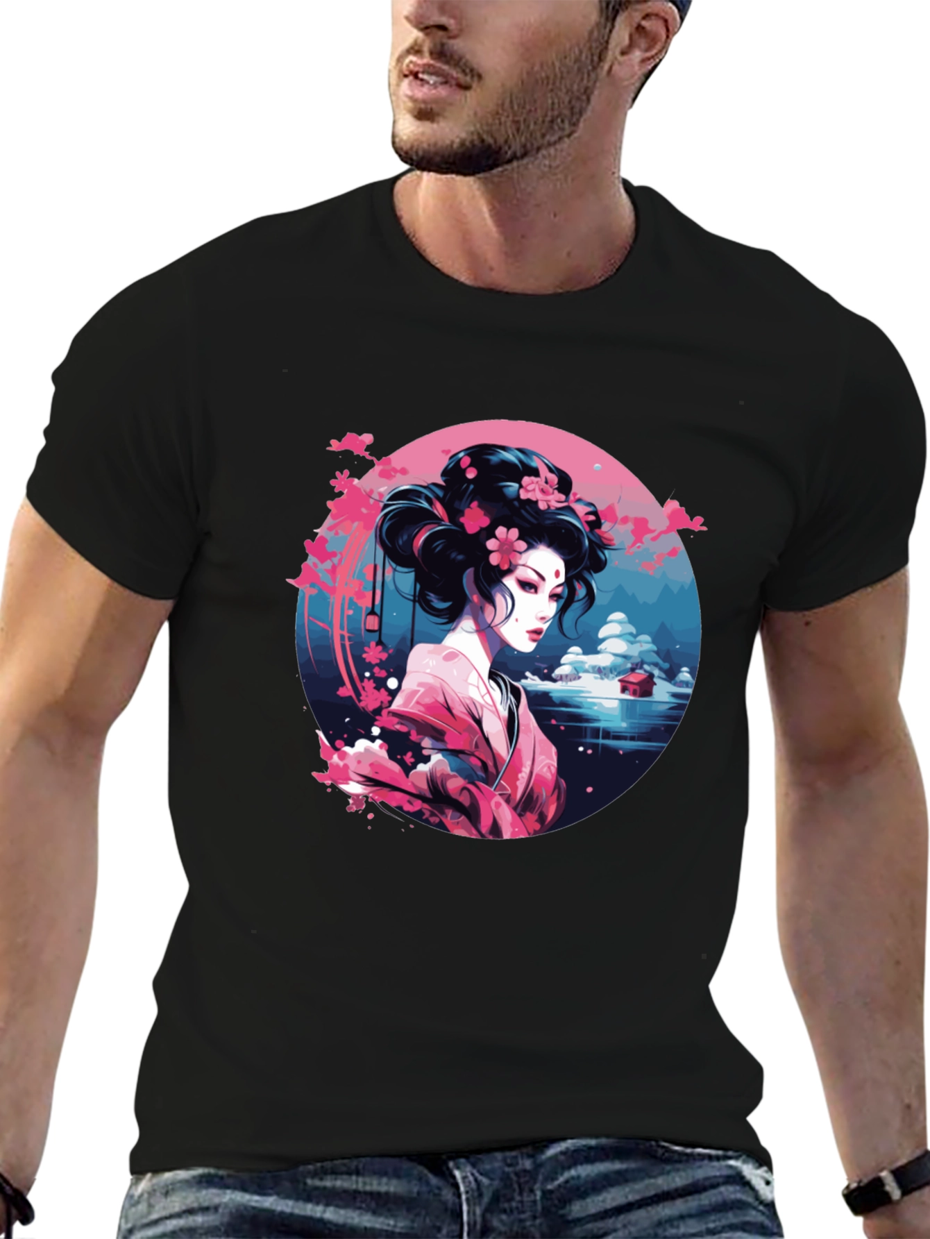Geisha Art Black Tee - Unique Asian Design