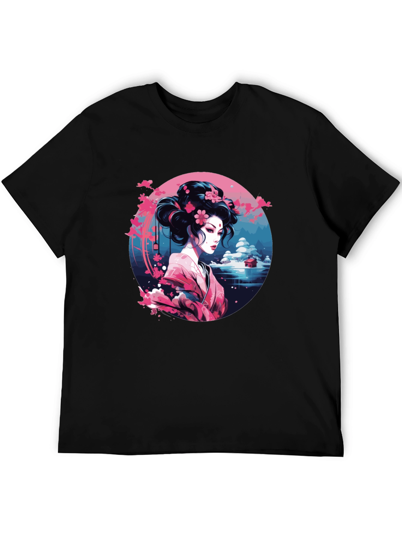 Geisha Art Black Tee - Unique Asian Design