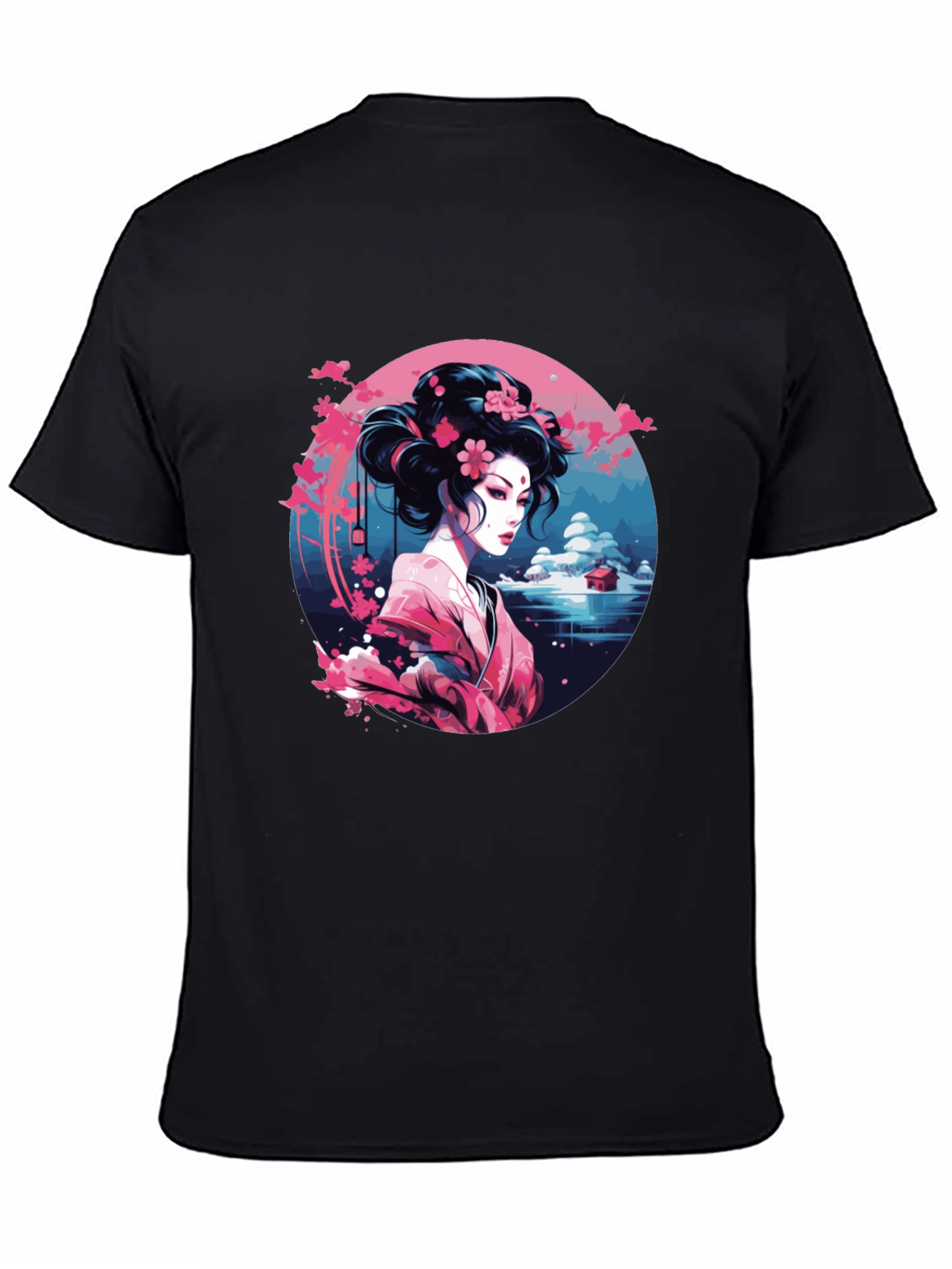 Geisha Art Black Tee - Unique Asian Design
