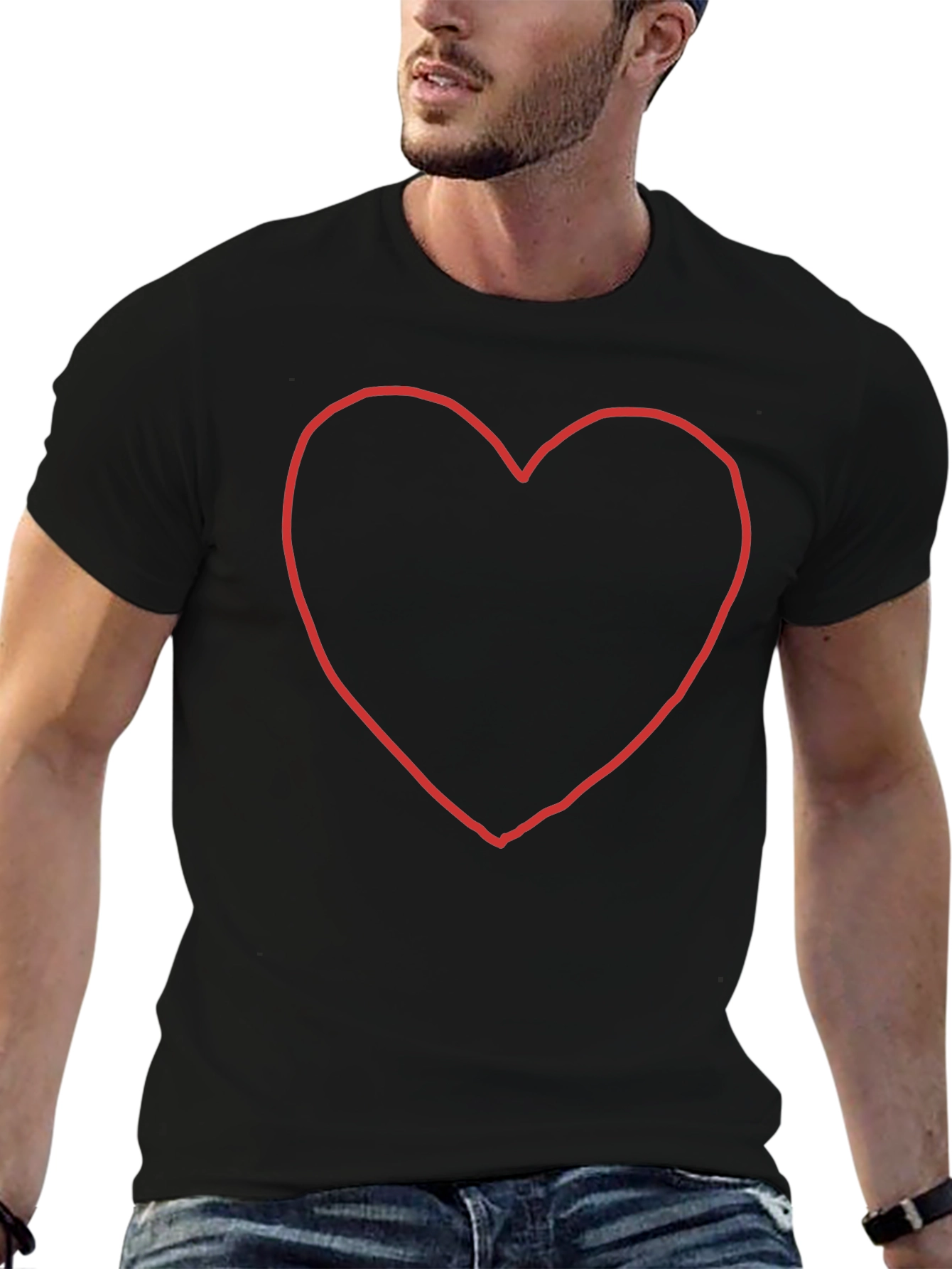 Black T-Shirt with Heart Outline