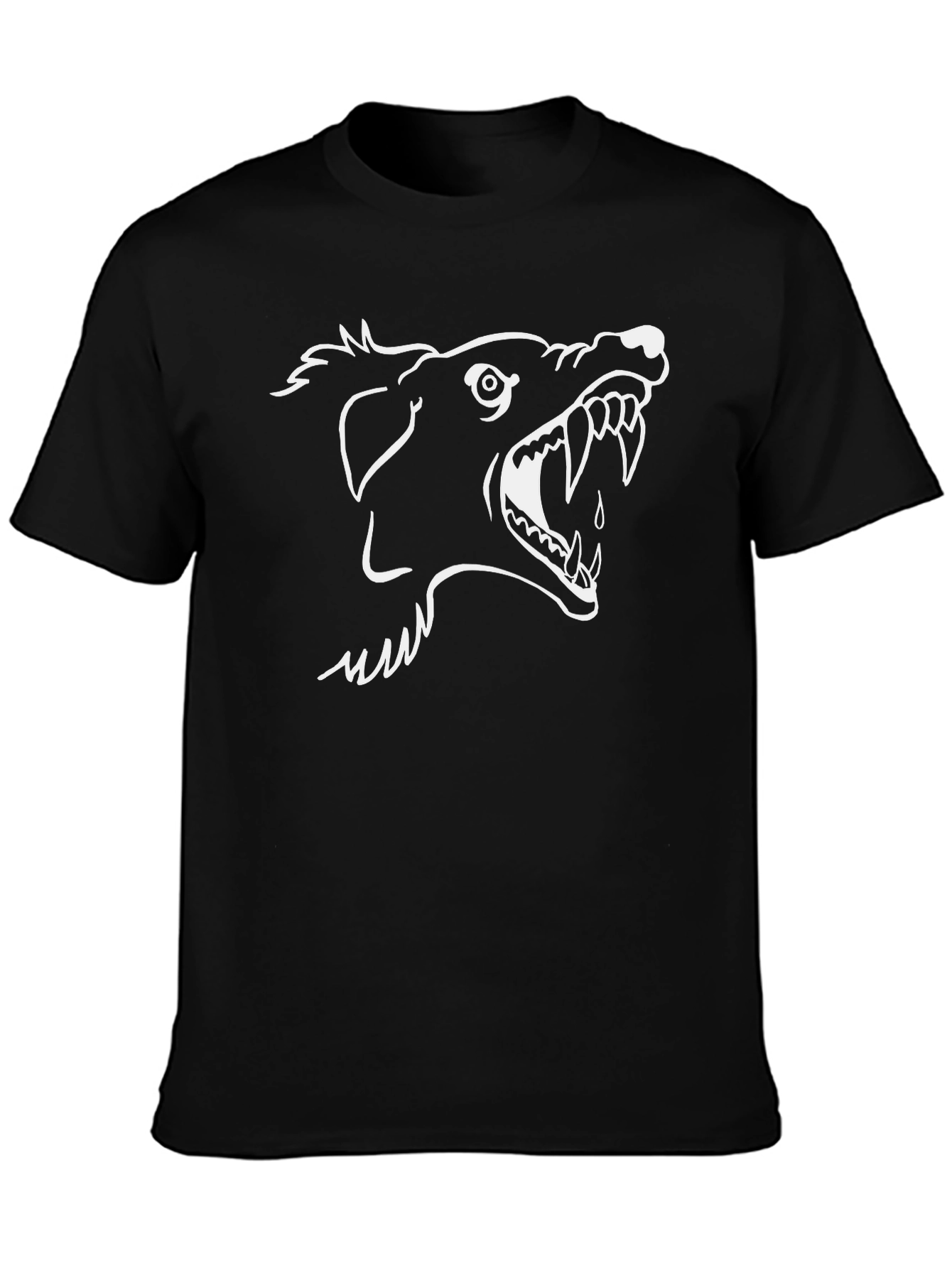 Mens Black T-Shirt with White Wolf Graphic