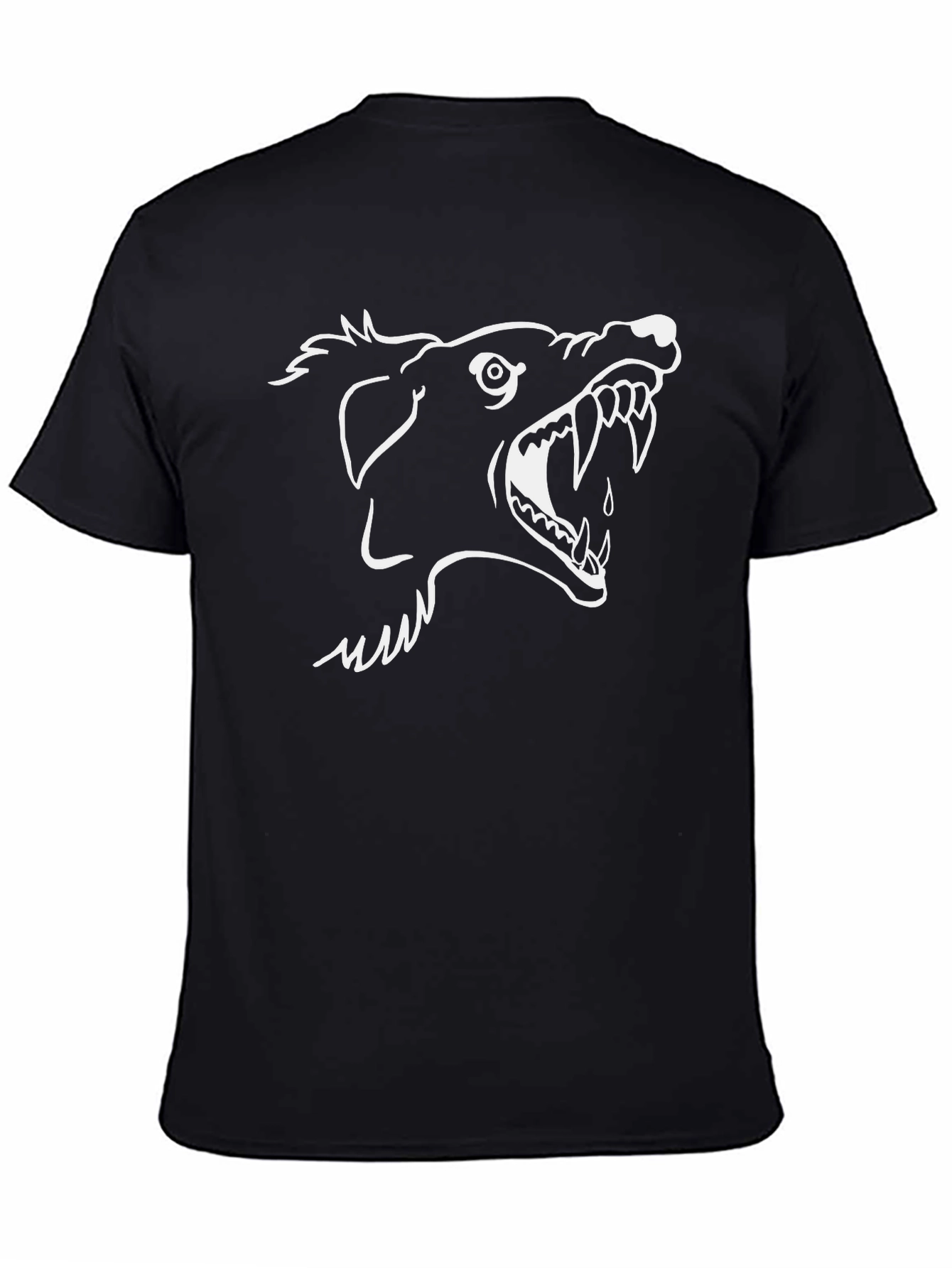 Mens Black T-Shirt with White Wolf Graphic