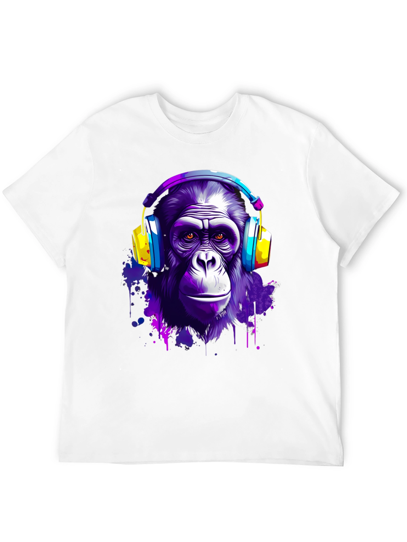 Cool Ape with Headphones Black T-Shirt