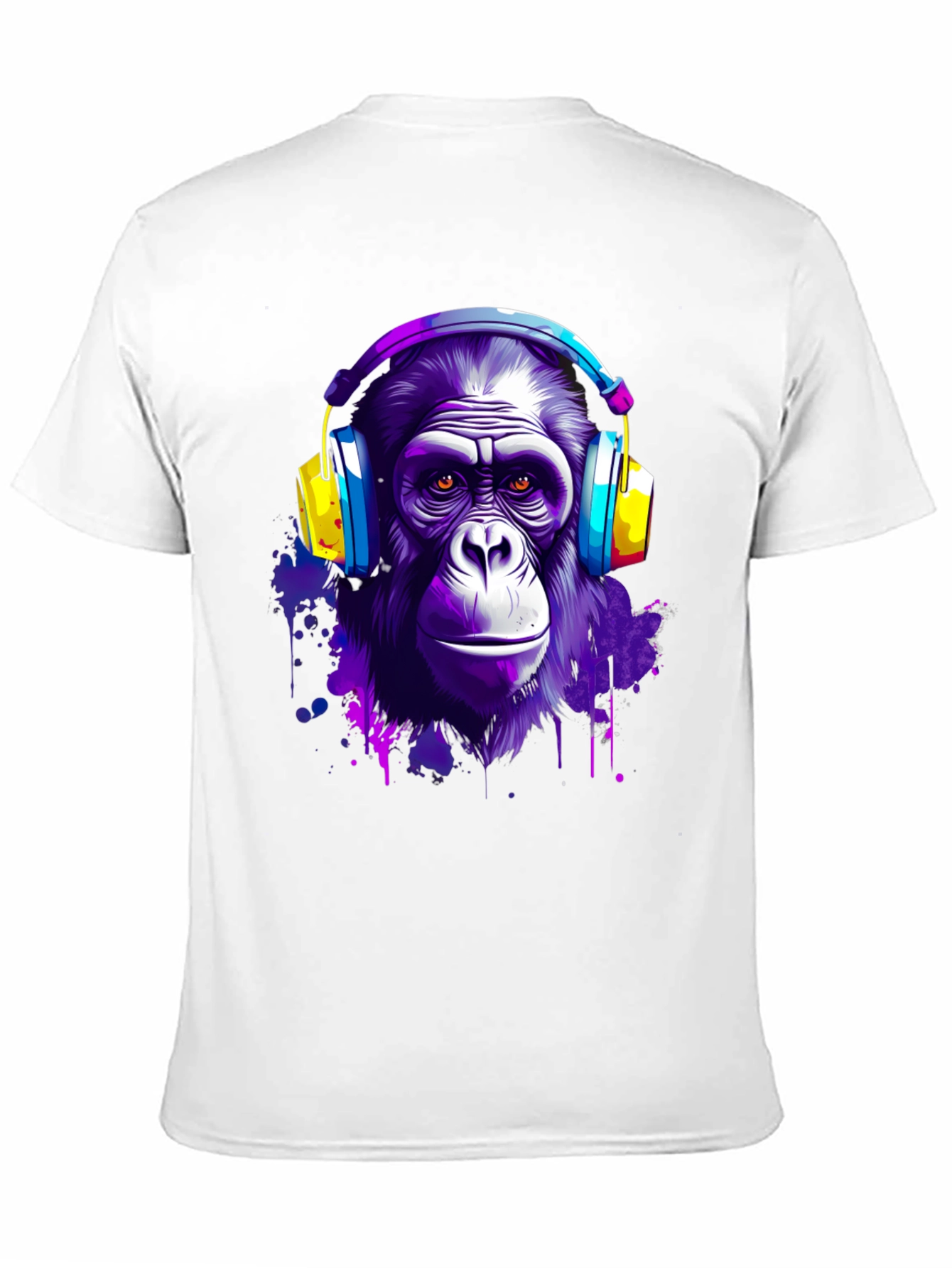 Cool Ape with Headphones Black T-Shirt