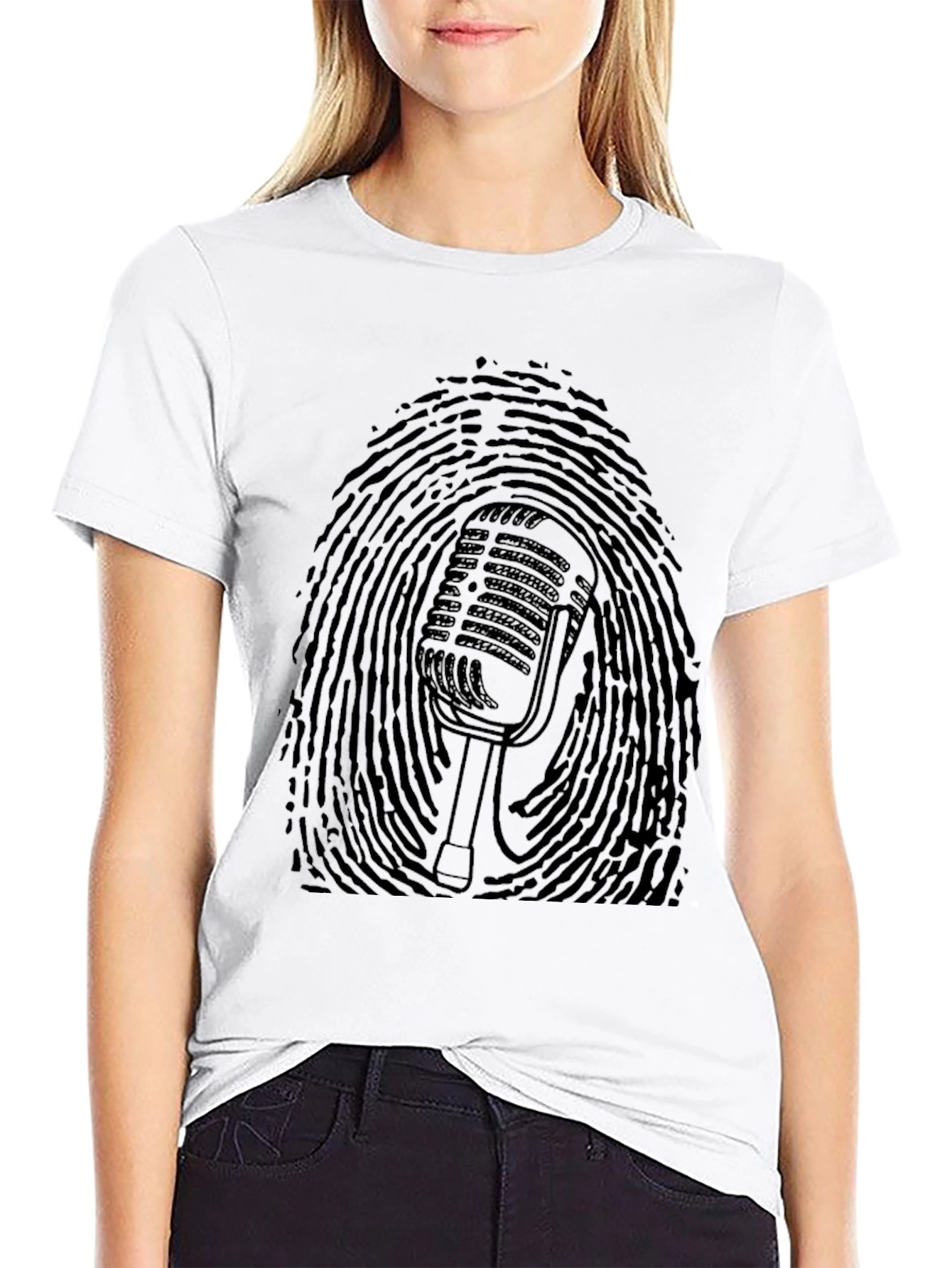 Retro Mic Fingerprint Graphic Tee - Black