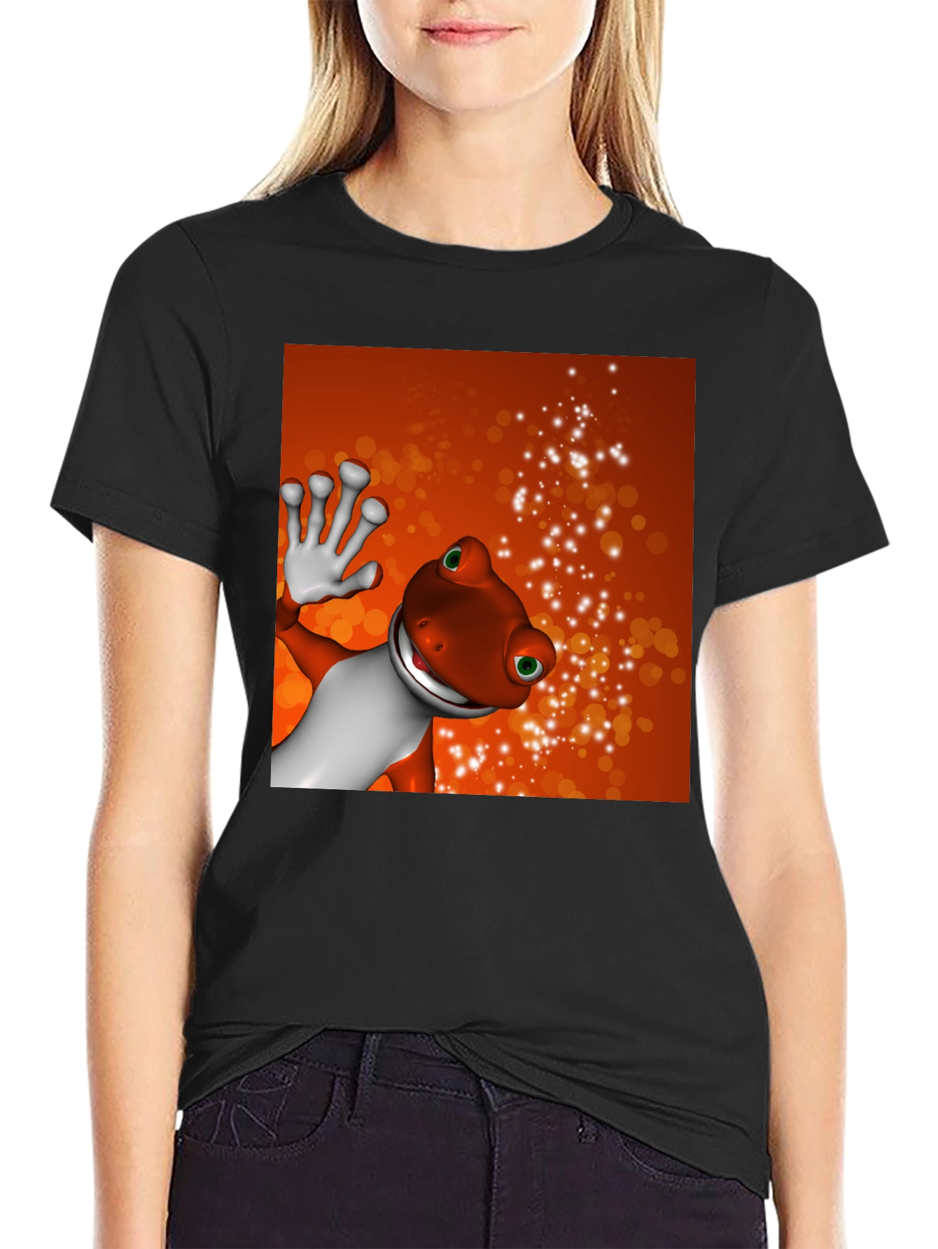 Cartoon Gecko Black T-Shirt