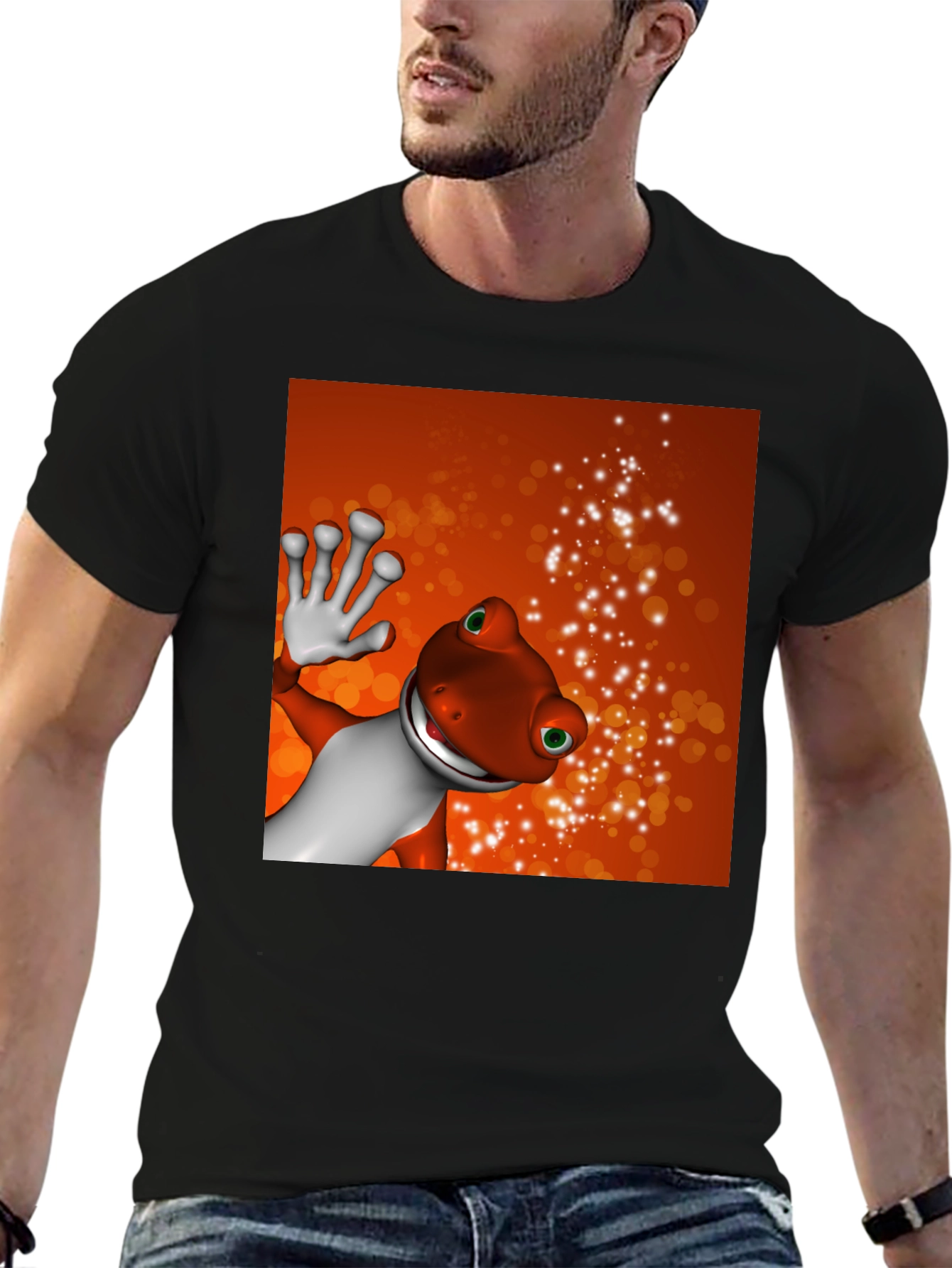 Cartoon Gecko Black T-Shirt