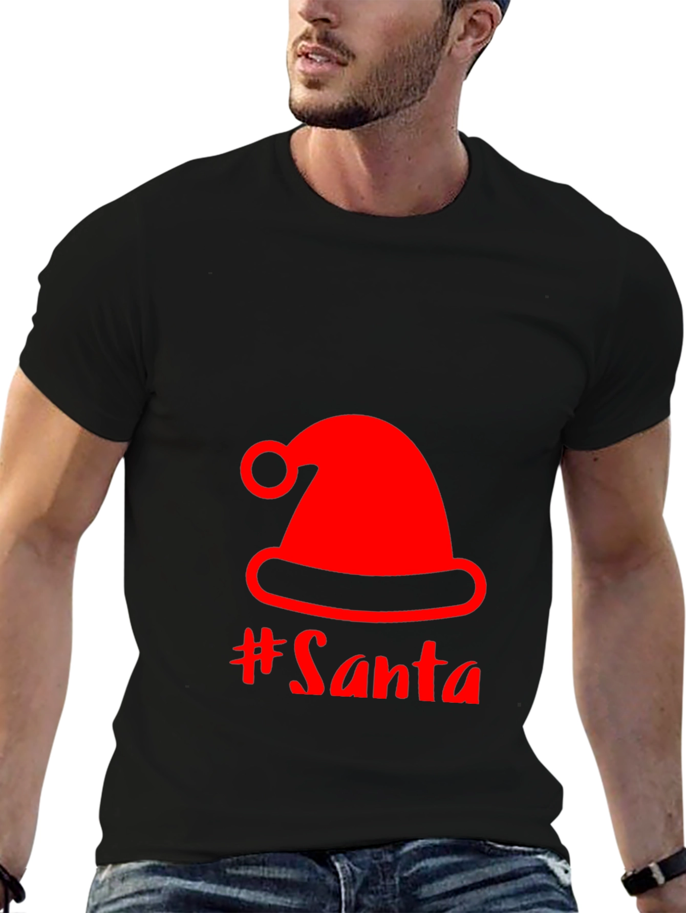 Festive Santa Hat Graphic Tee - Holiday Cheer