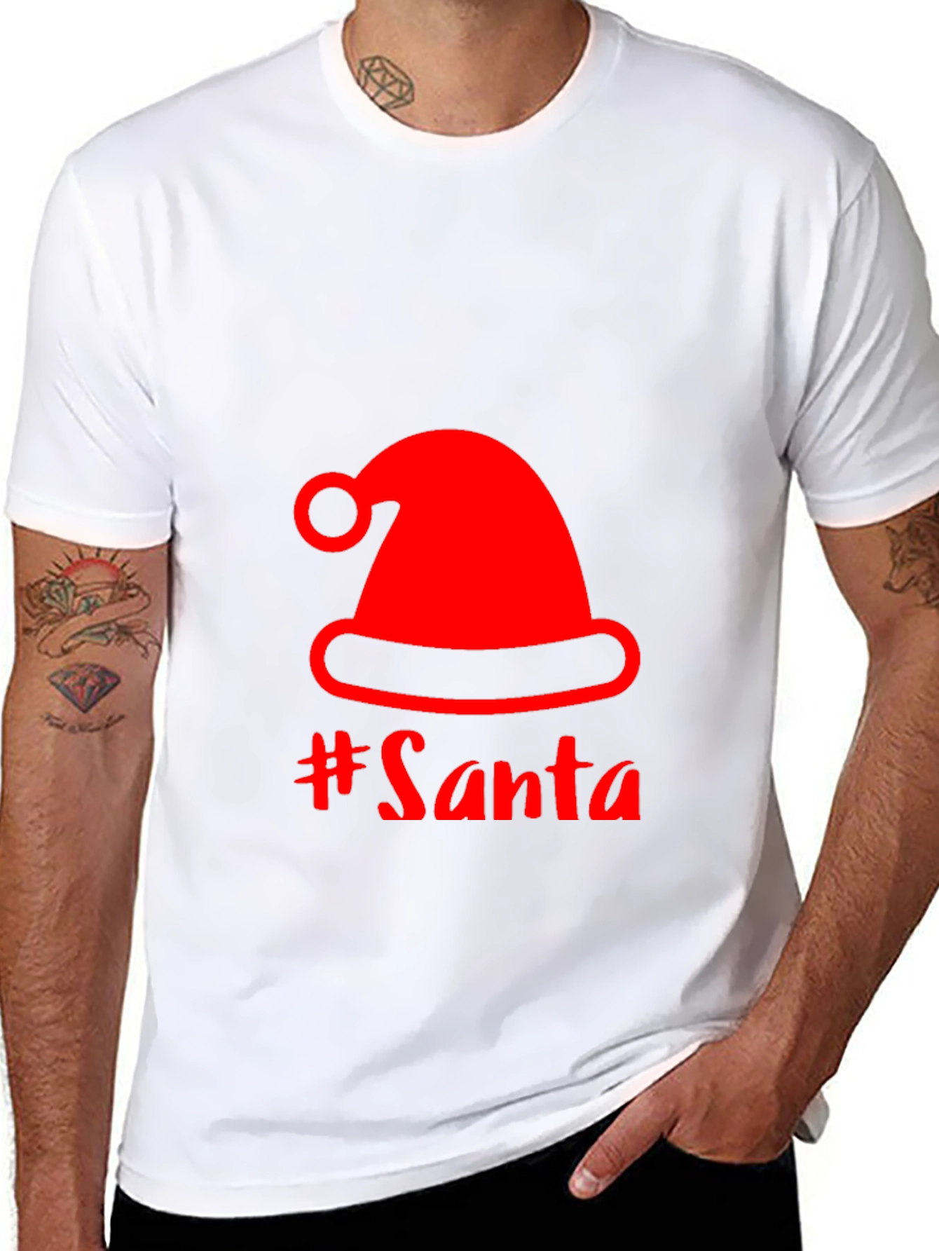 Festive Santa Hat Graphic Tee - Holiday Cheer