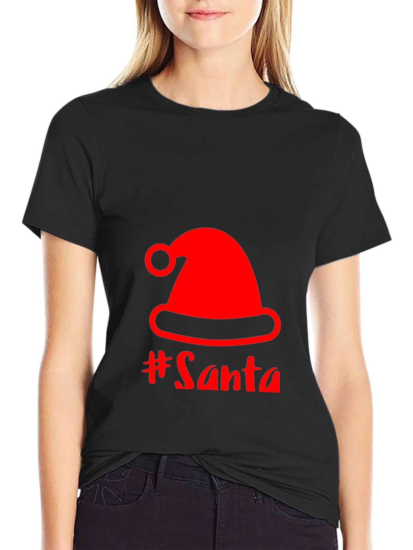Festive Santa Hat Graphic Tee - Holiday Cheer