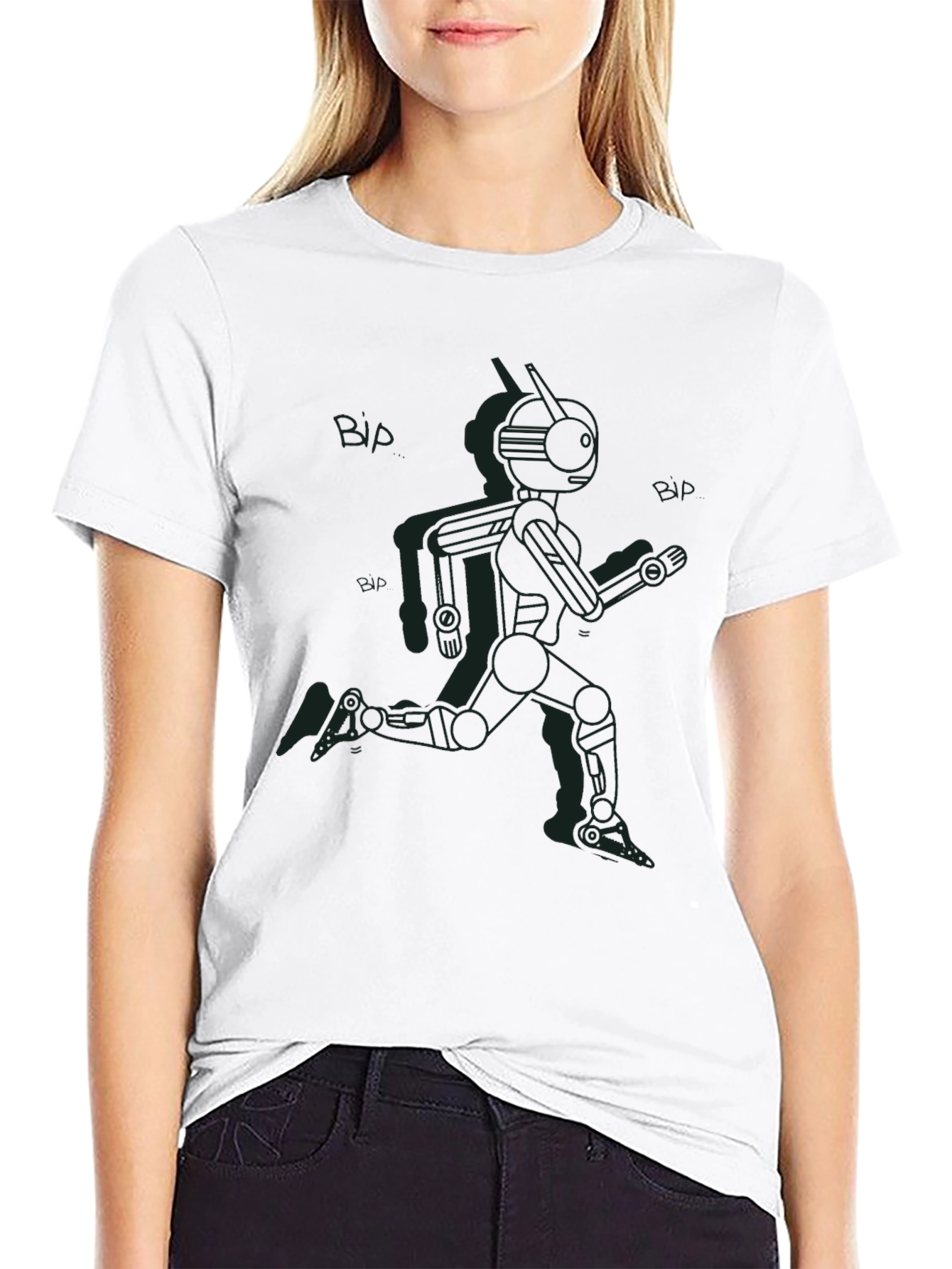 Retro Robot Run Black T-Shirt - Sci-Fi Style