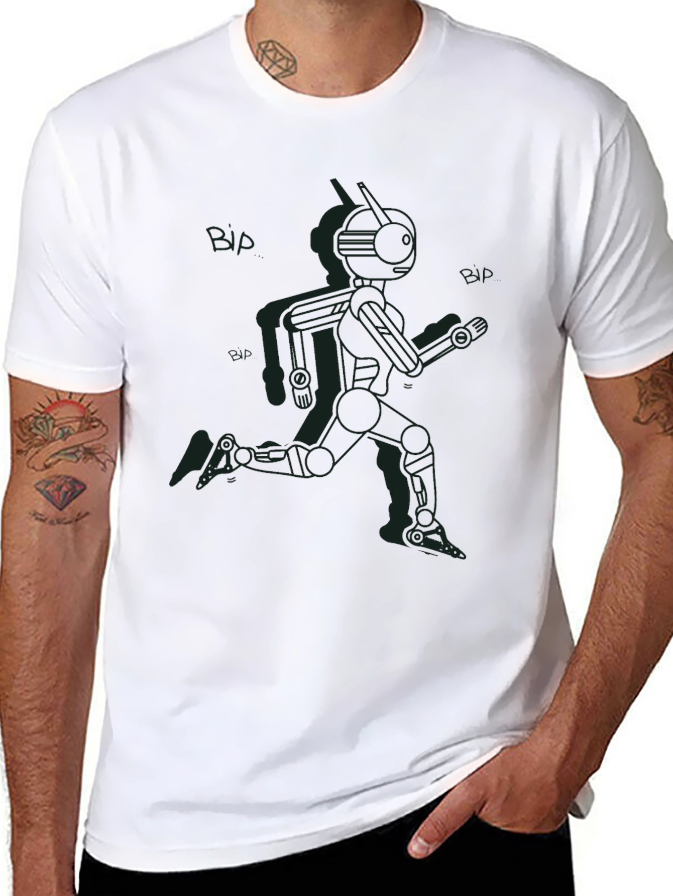 Retro Robot Run Black T-Shirt - Sci-Fi Style
