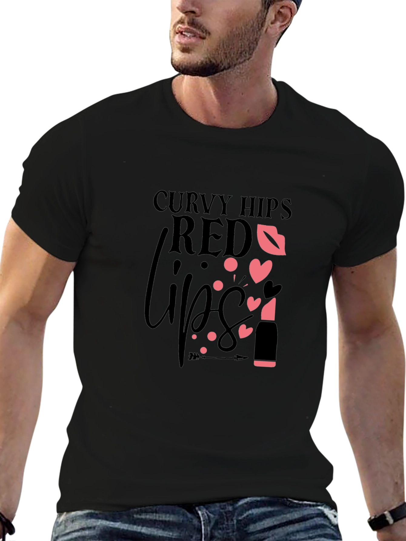 Curvy Hips Red Lips Black Graphic Tee