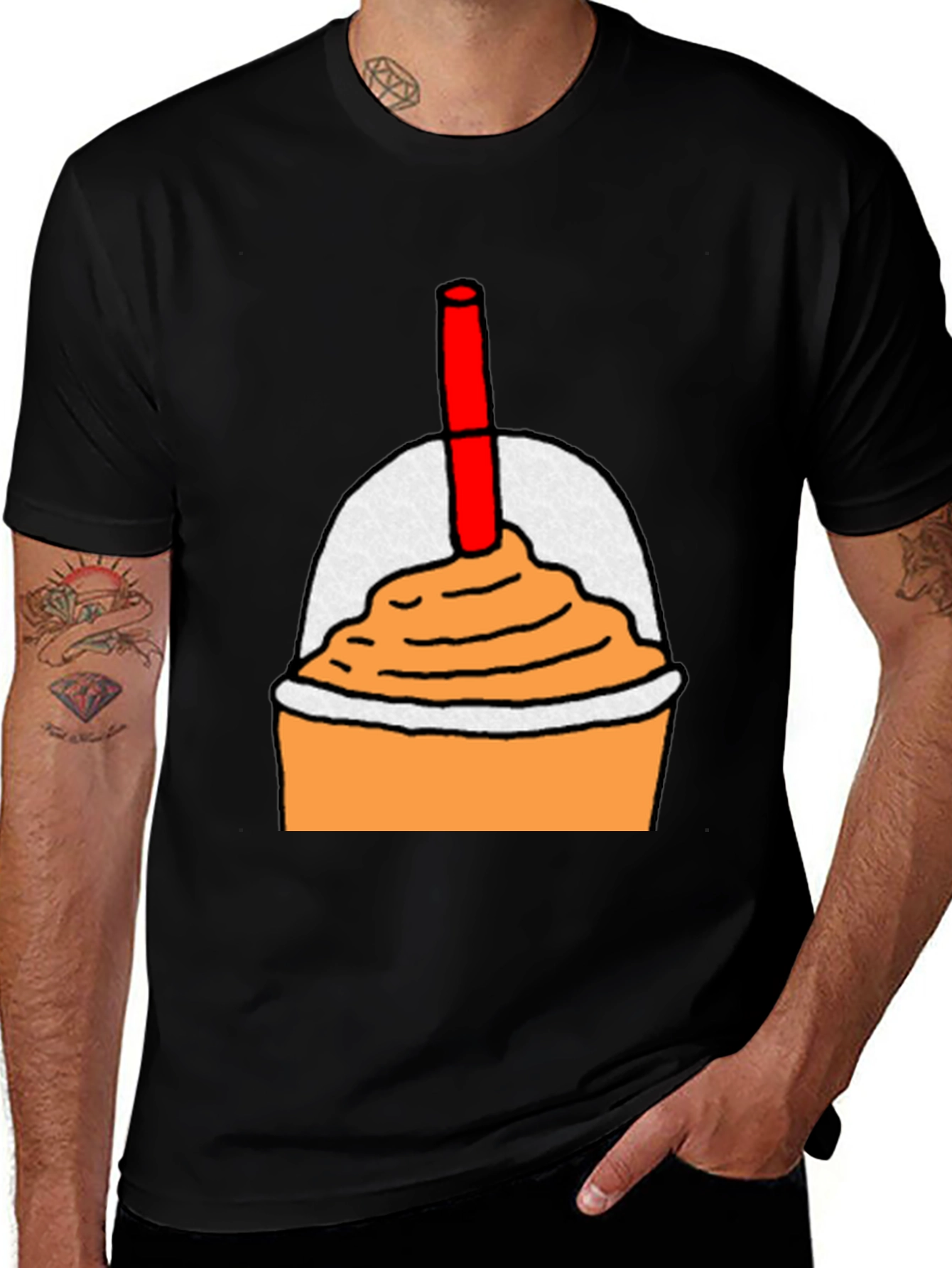 Orange Smoothie Graphic Tee - Casual Black T-Shirt
