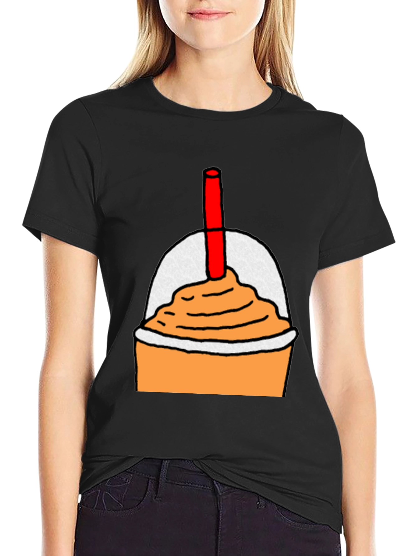 Orange Smoothie Graphic Tee - Casual Black T-Shirt