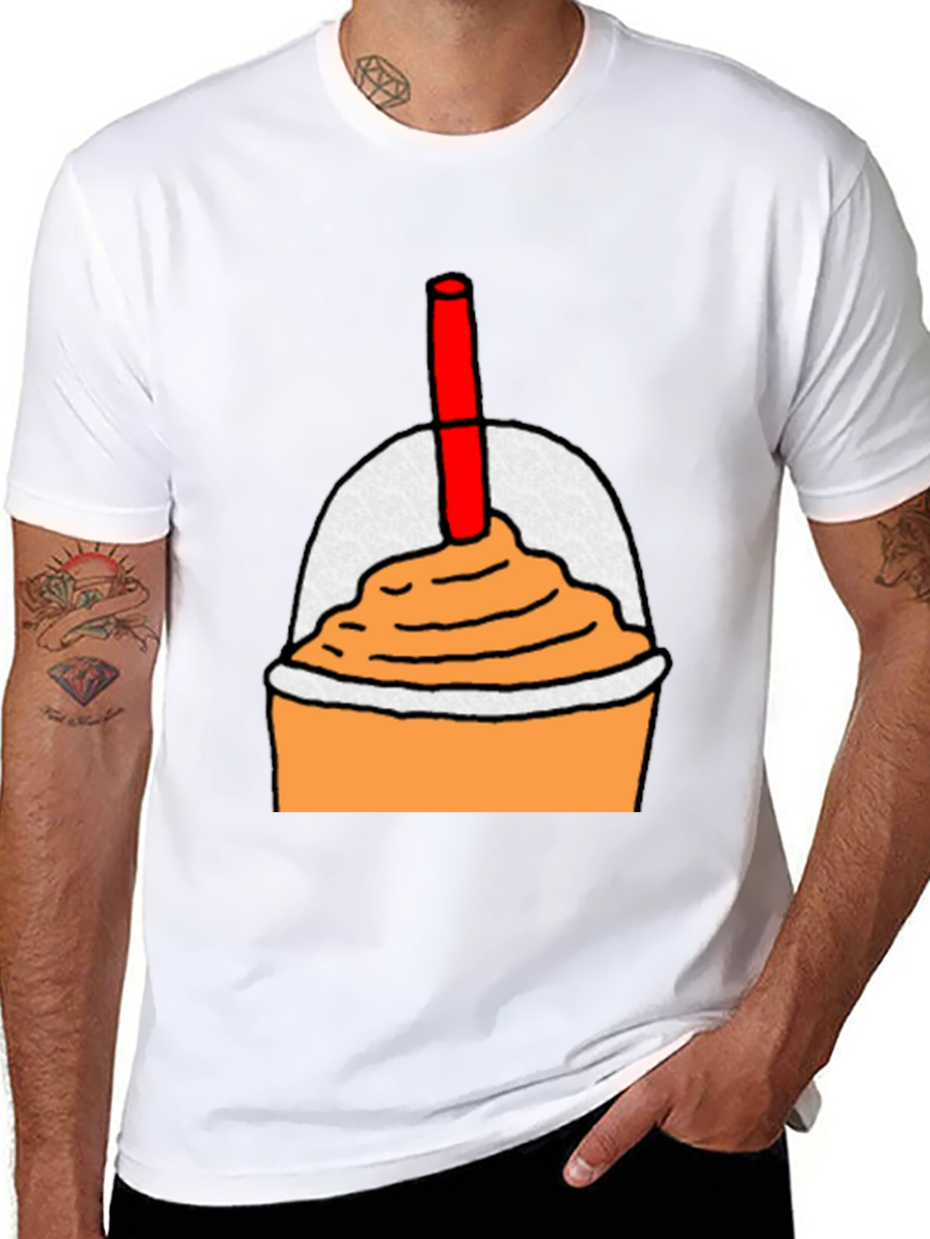 Orange Smoothie Graphic Tee - Casual Black T-Shirt