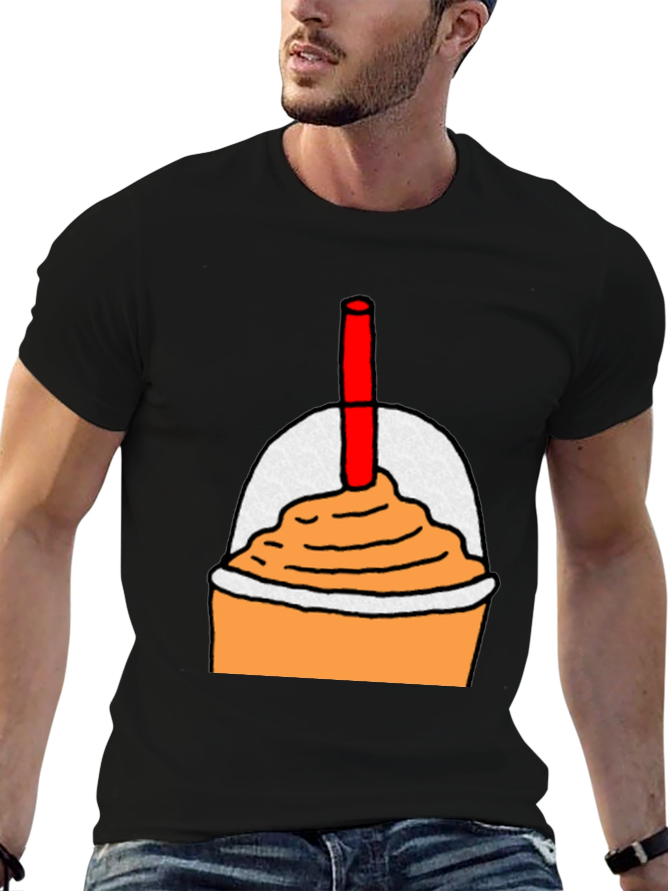 Orange Smoothie Graphic Tee - Casual Black T-Shirt