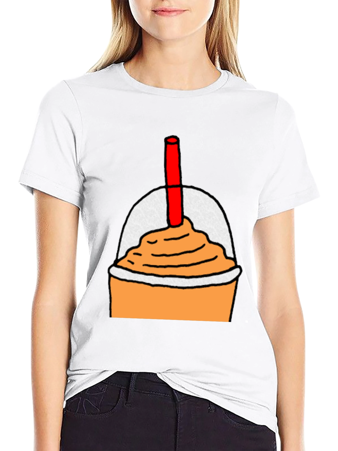 Orange Smoothie Graphic Tee - Casual Black T-Shirt