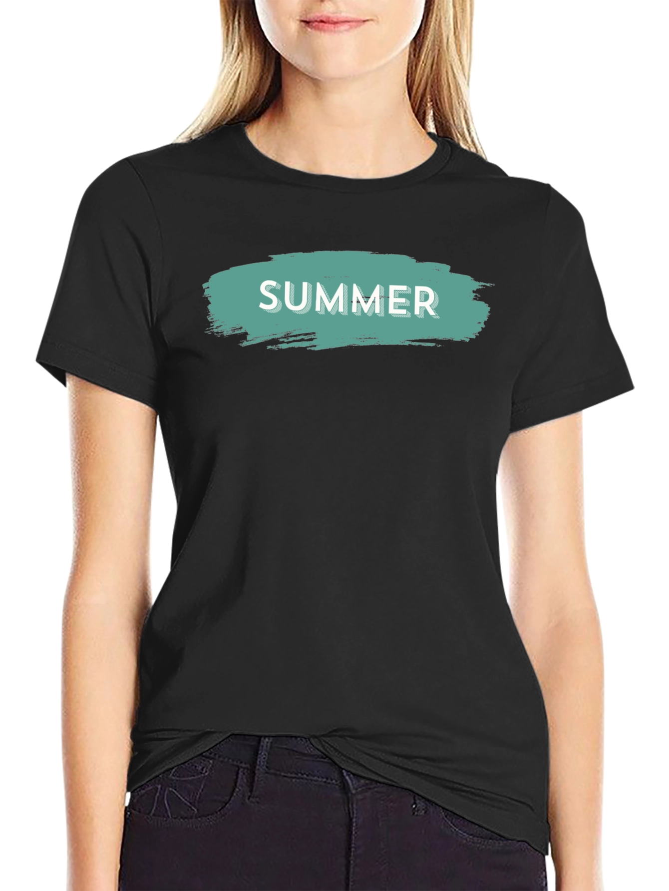Summer Brushstroke Graphic Tee - Casual Black T-Shirt