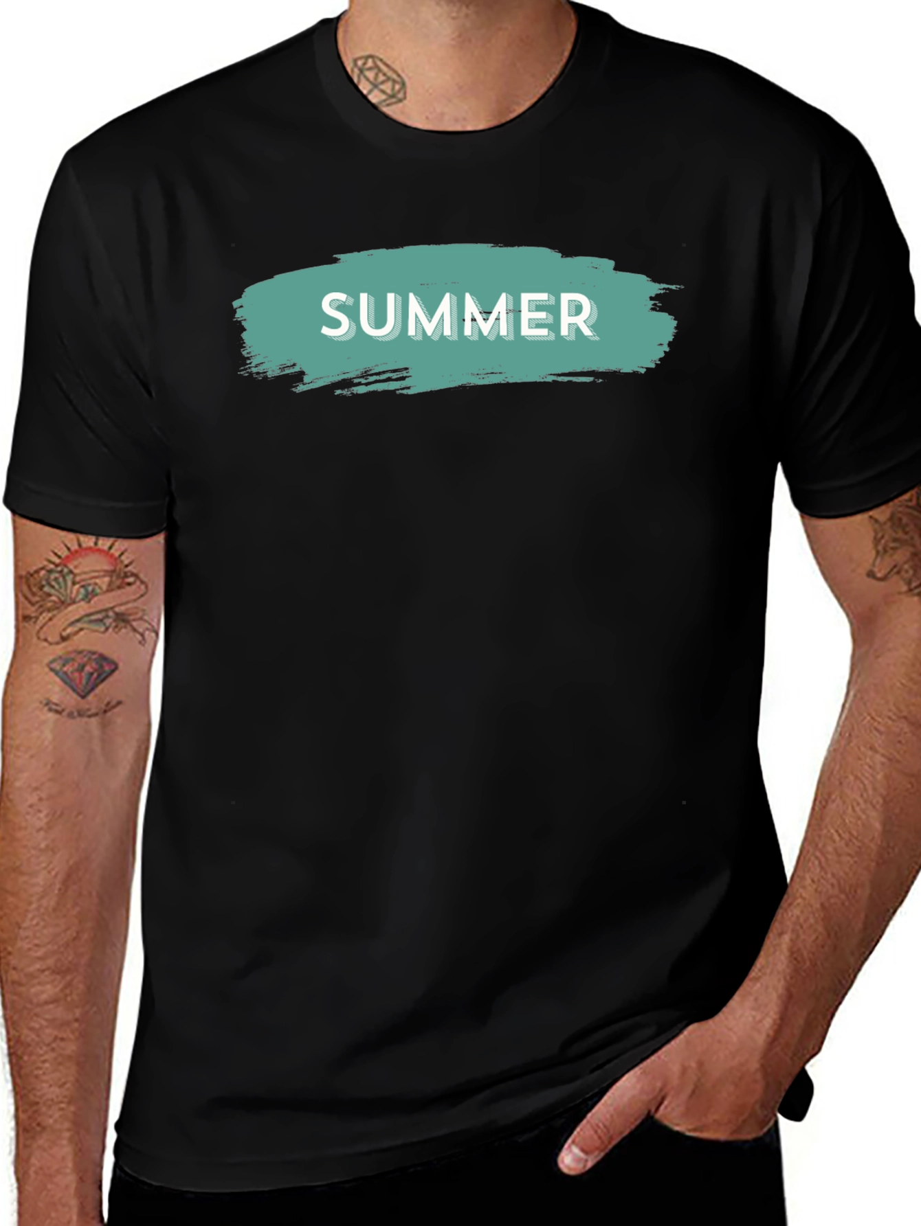 Summer Brushstroke Graphic Tee - Casual Black T-Shirt