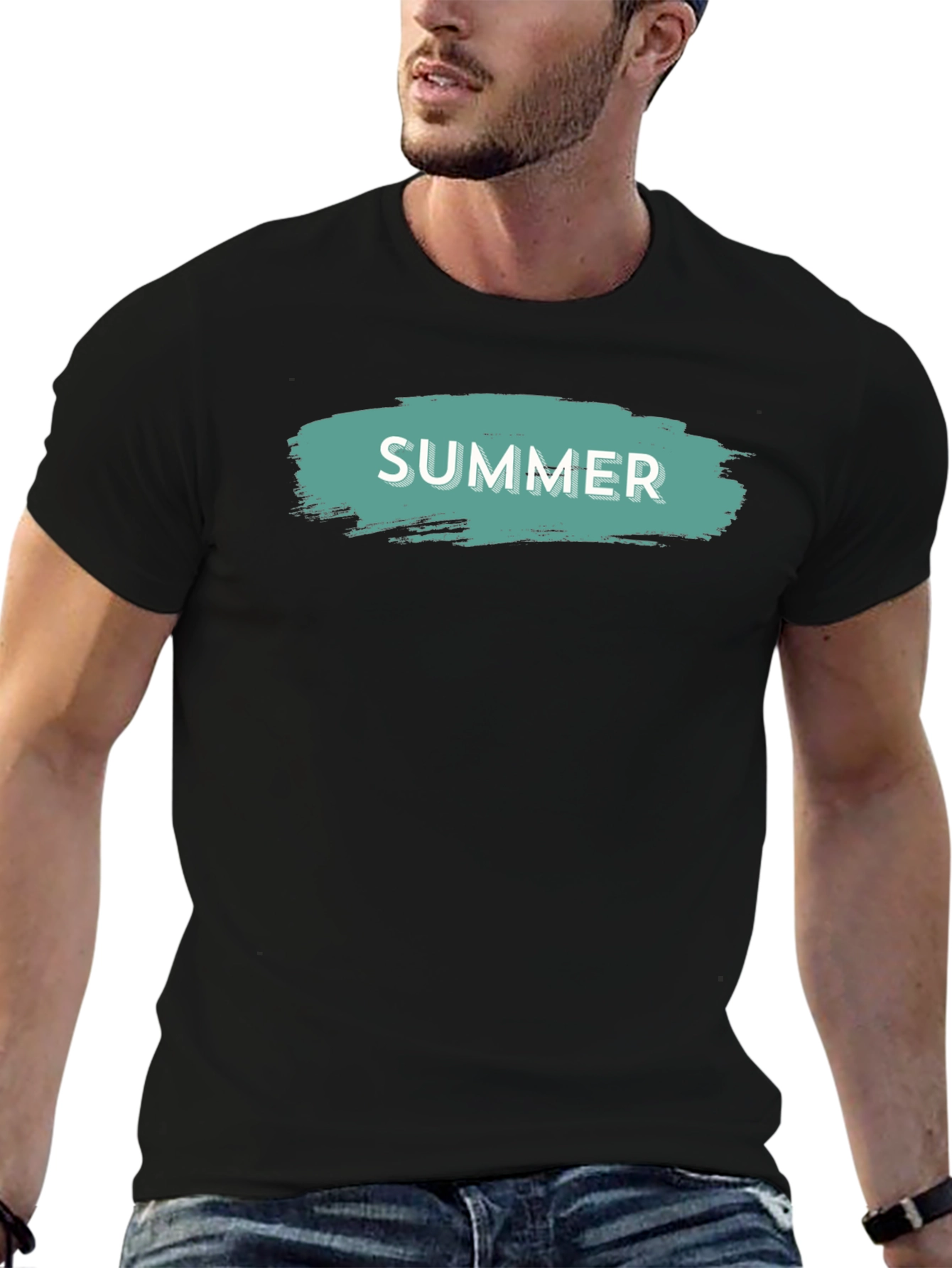 Summer Brushstroke Graphic Tee - Casual Black T-Shirt