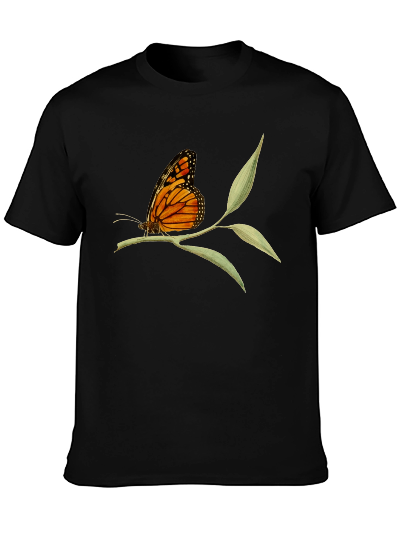 Butterfly on Branch Graphic Tee - Black Cotton T-Shirt