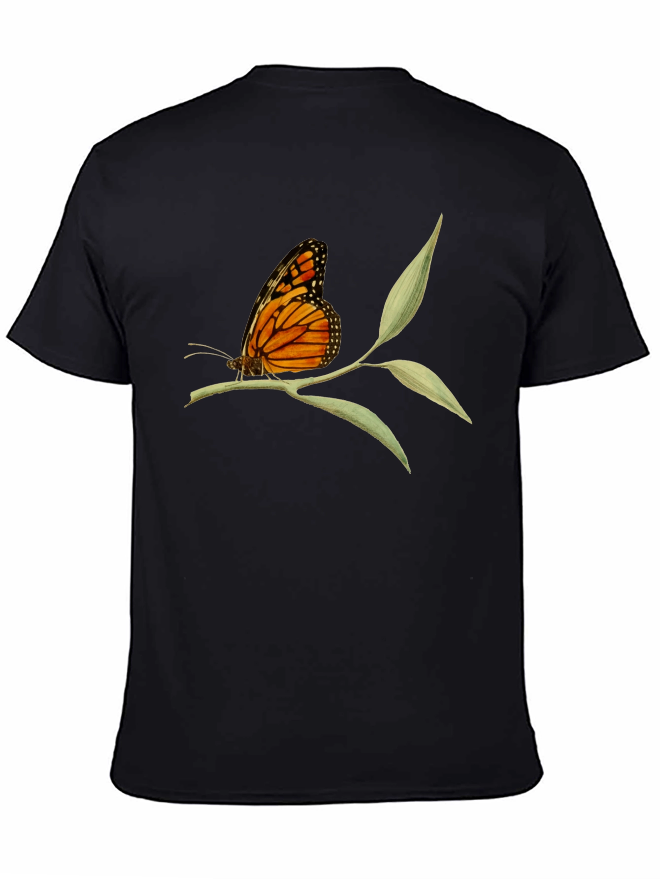 Butterfly on Branch Graphic Tee - Black Cotton T-Shirt