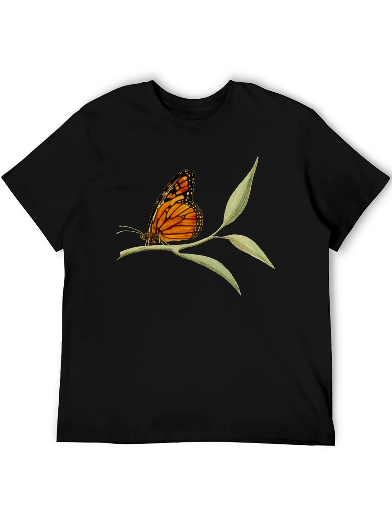 Butterfly on Branch Graphic Tee - Black Cotton T-Shirt