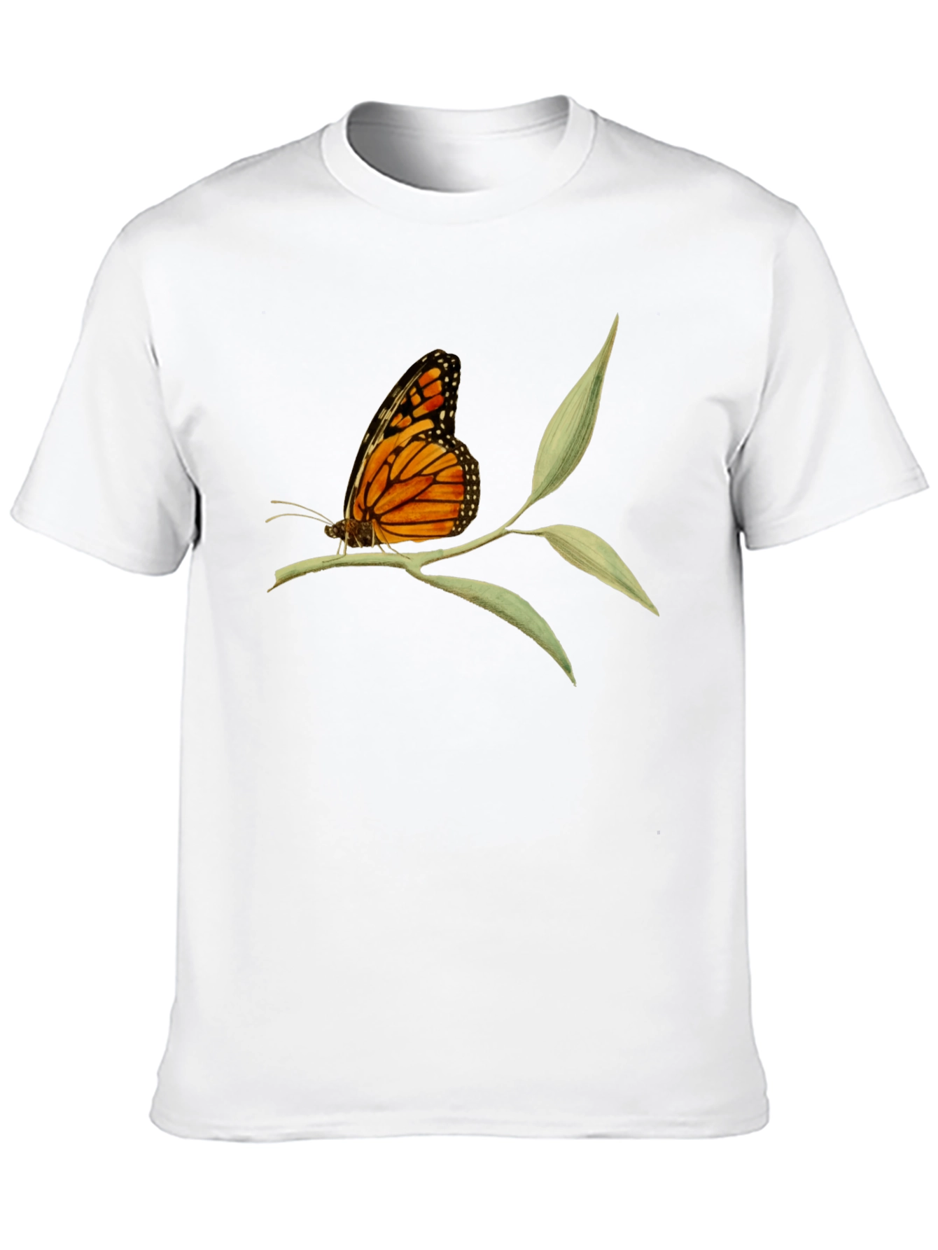 Butterfly on Branch Graphic Tee - Black Cotton T-Shirt