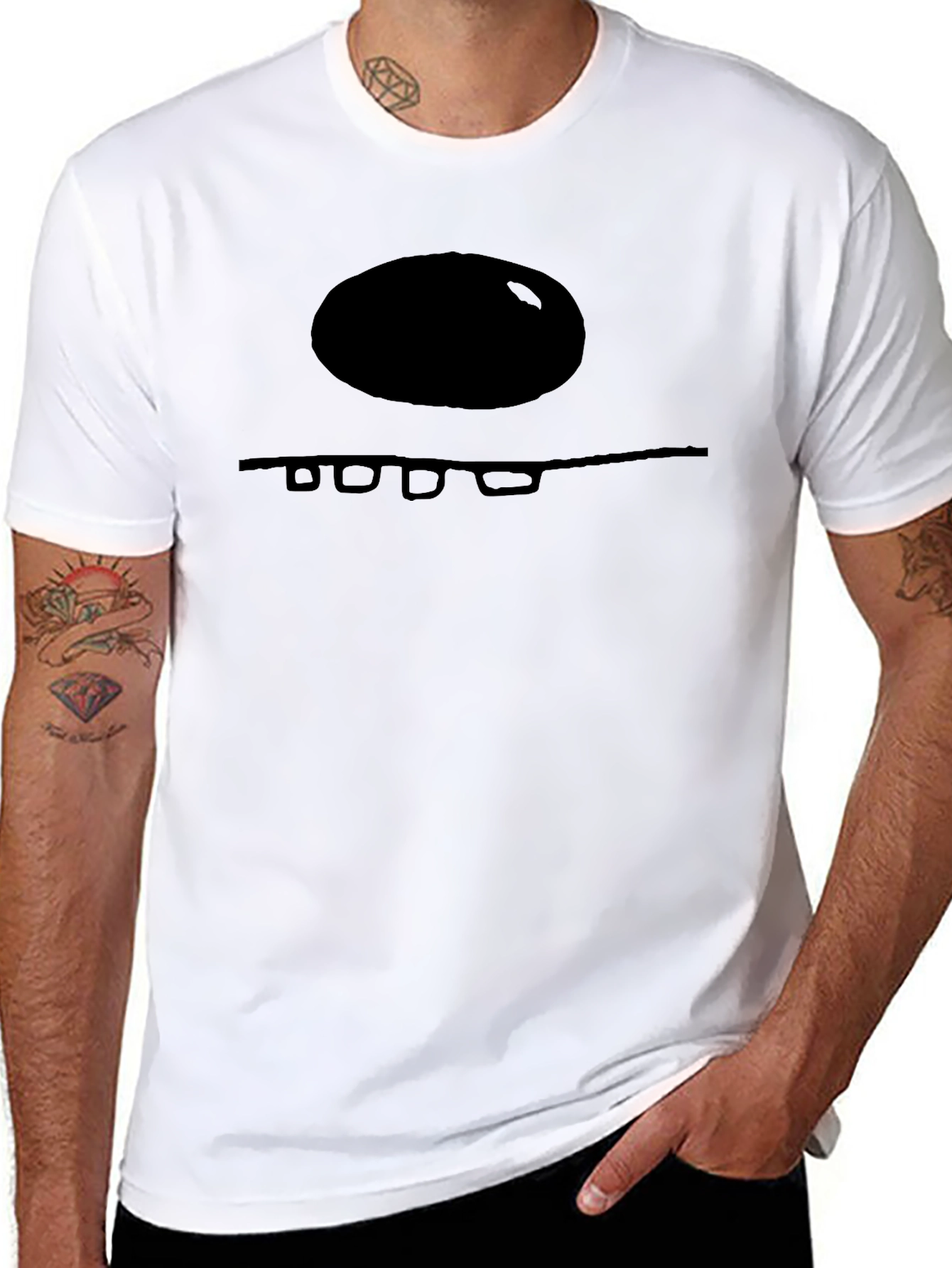 Minimalist Black T-Shirt with Abstract Face Design