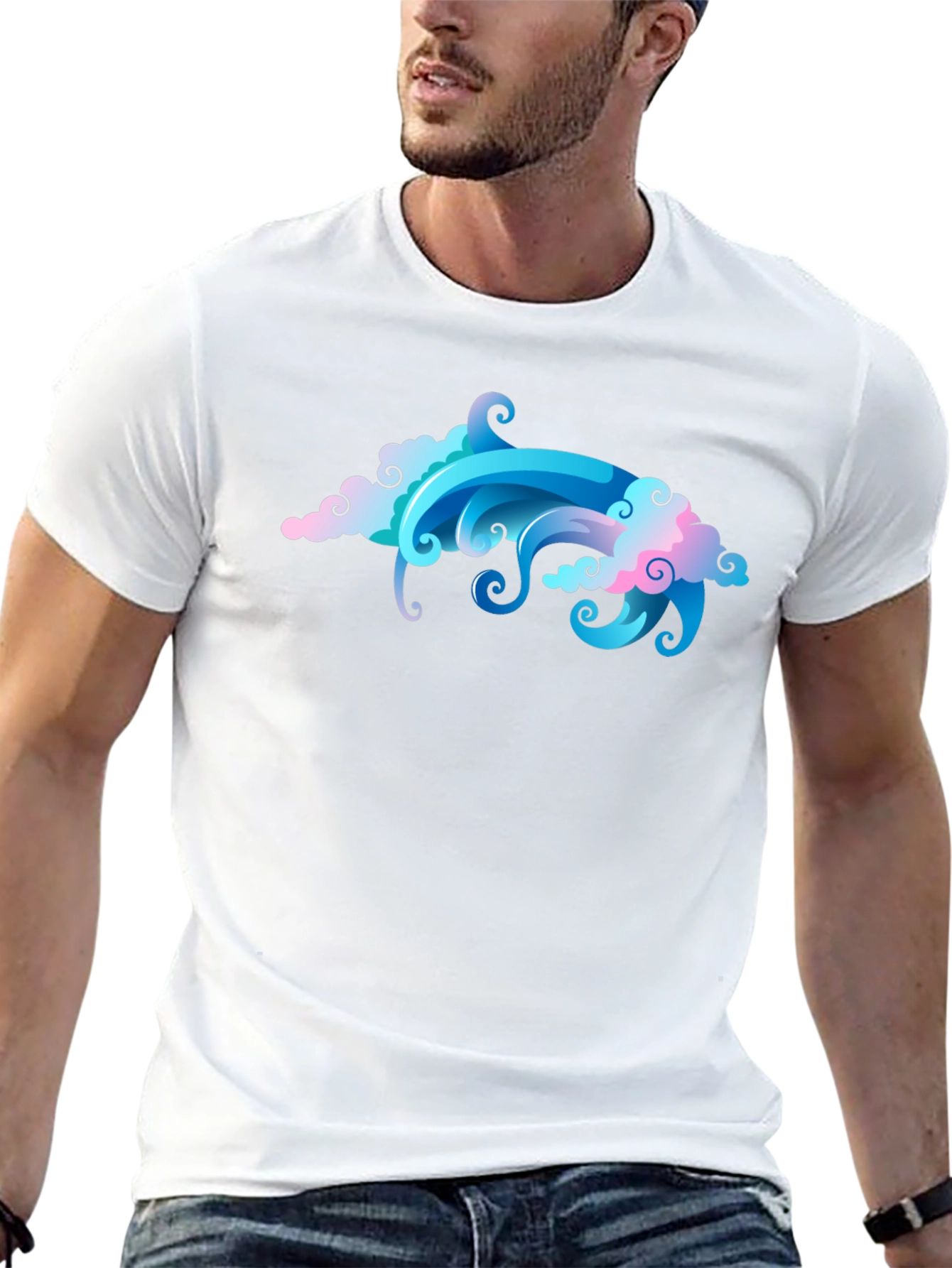 Cool Cloud & Wave Graphic Black T-Shirt