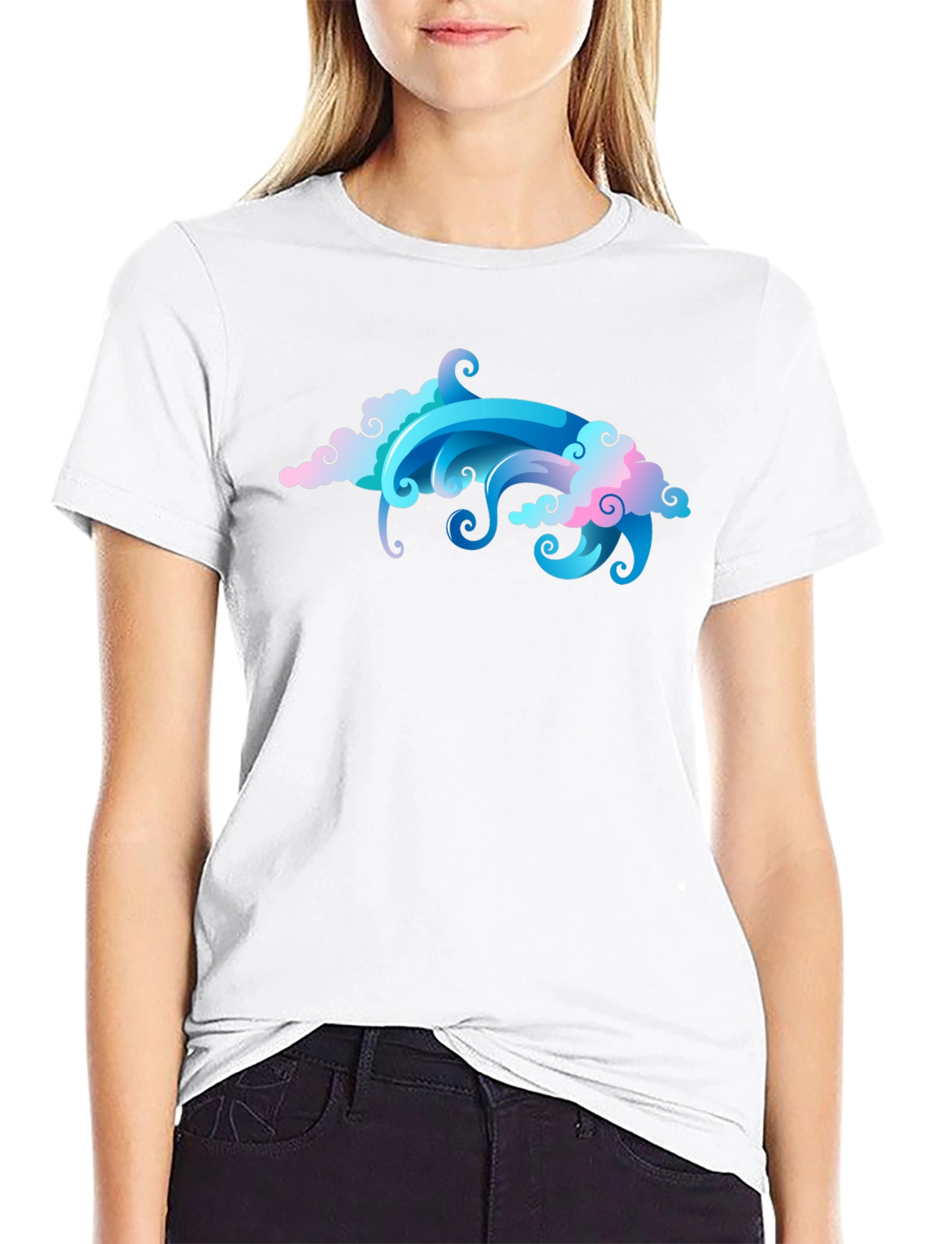 Cool Cloud & Wave Graphic Black T-Shirt