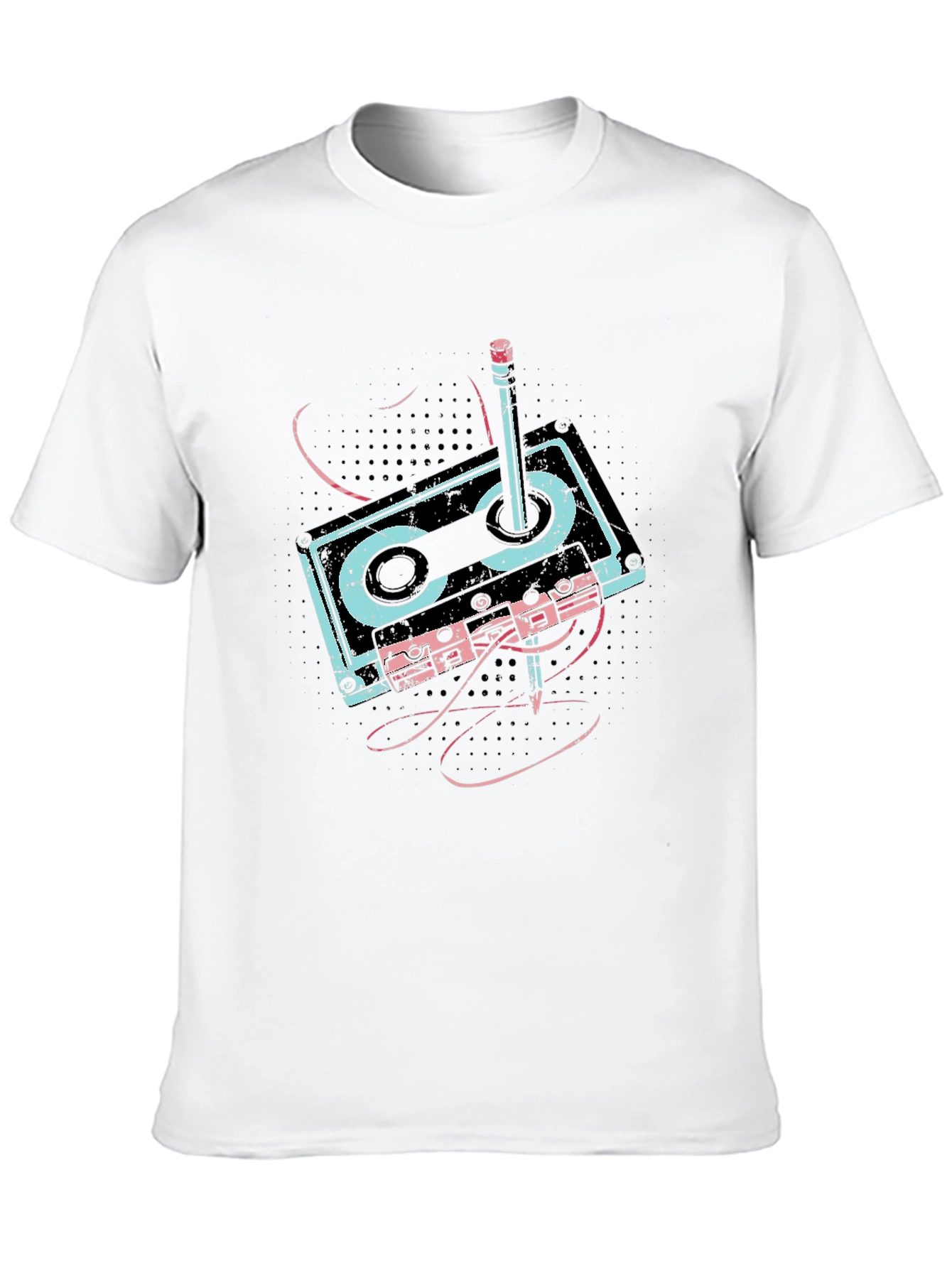 Retro Cassette & Pencil Graphic T-Shirt