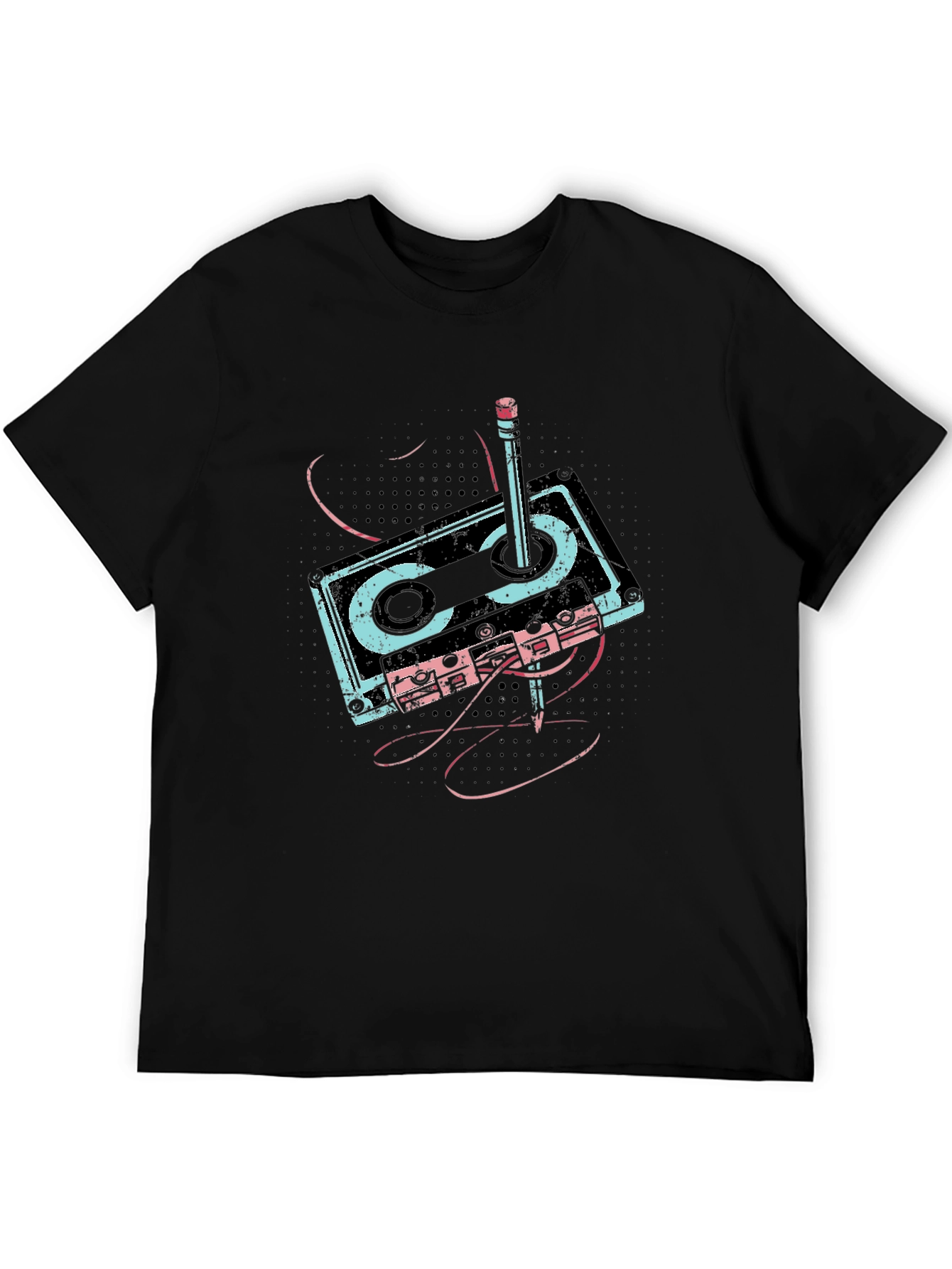 Retro Cassette & Pencil Graphic T-Shirt