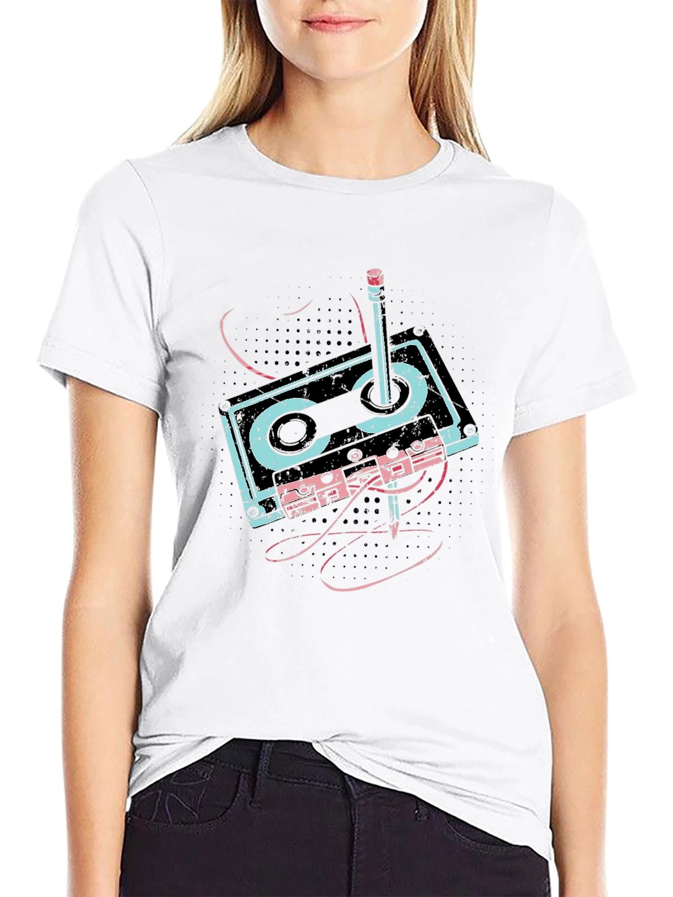 Retro Cassette & Pencil Graphic T-Shirt