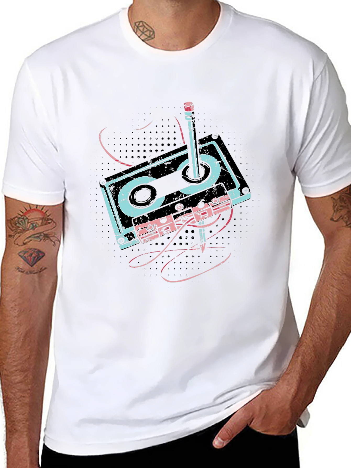 Retro Cassette & Pencil Graphic T-Shirt