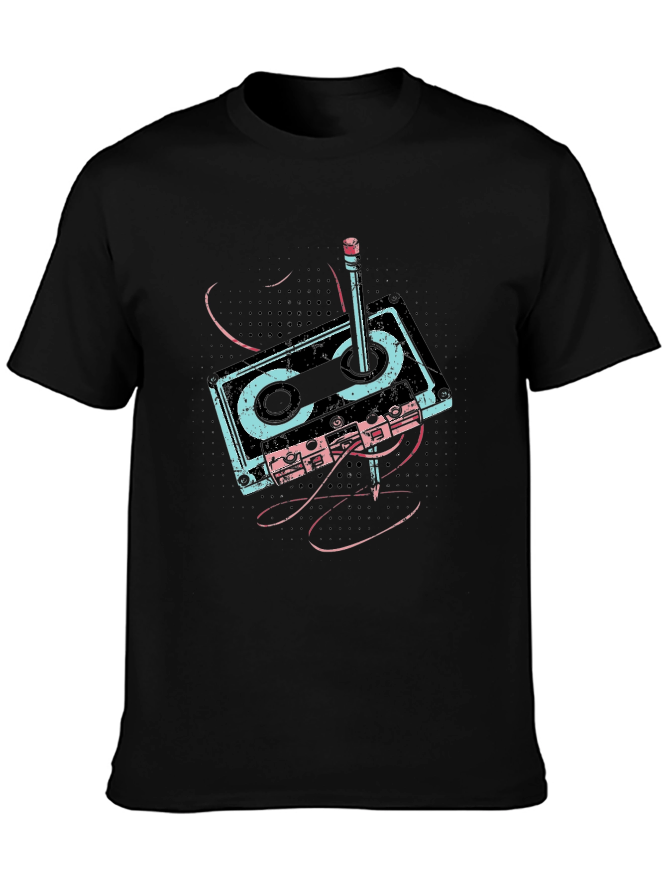 Retro Cassette & Pencil Graphic T-Shirt