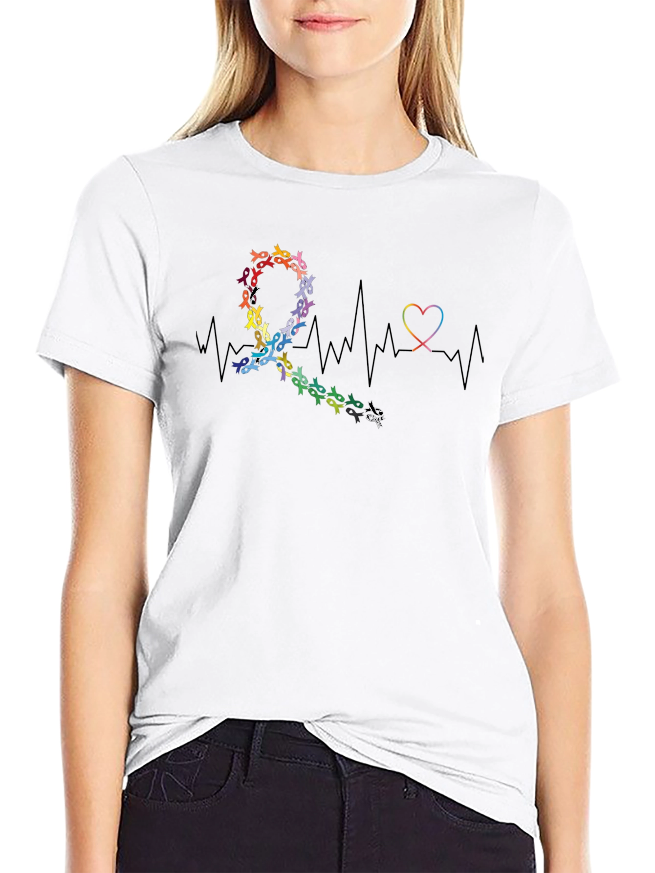 Awareness Ribbon Heartbeat Graphic T-Shirt