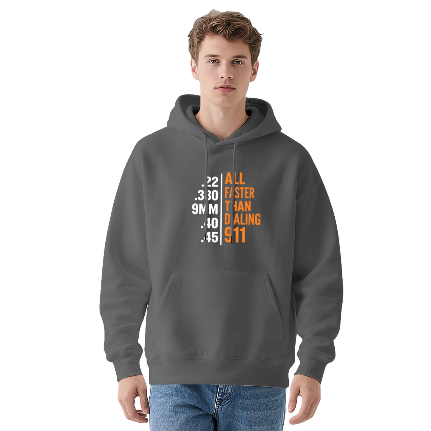 All Faster Than Dialing 911 Gun Enthusiast Statement Graphic Hoodie