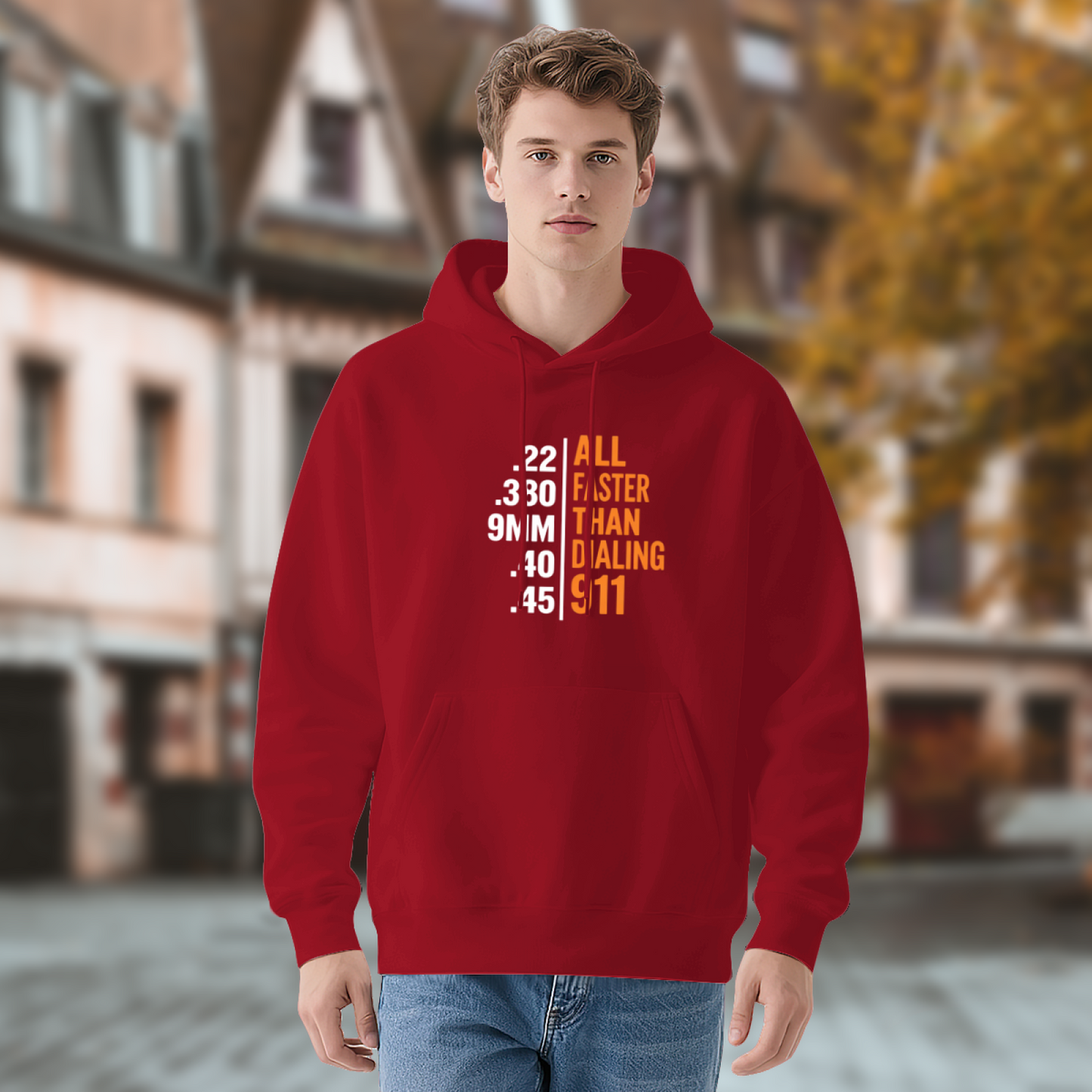 All Faster Than Dialing 911 Gun Enthusiast Statement Graphic Hoodie