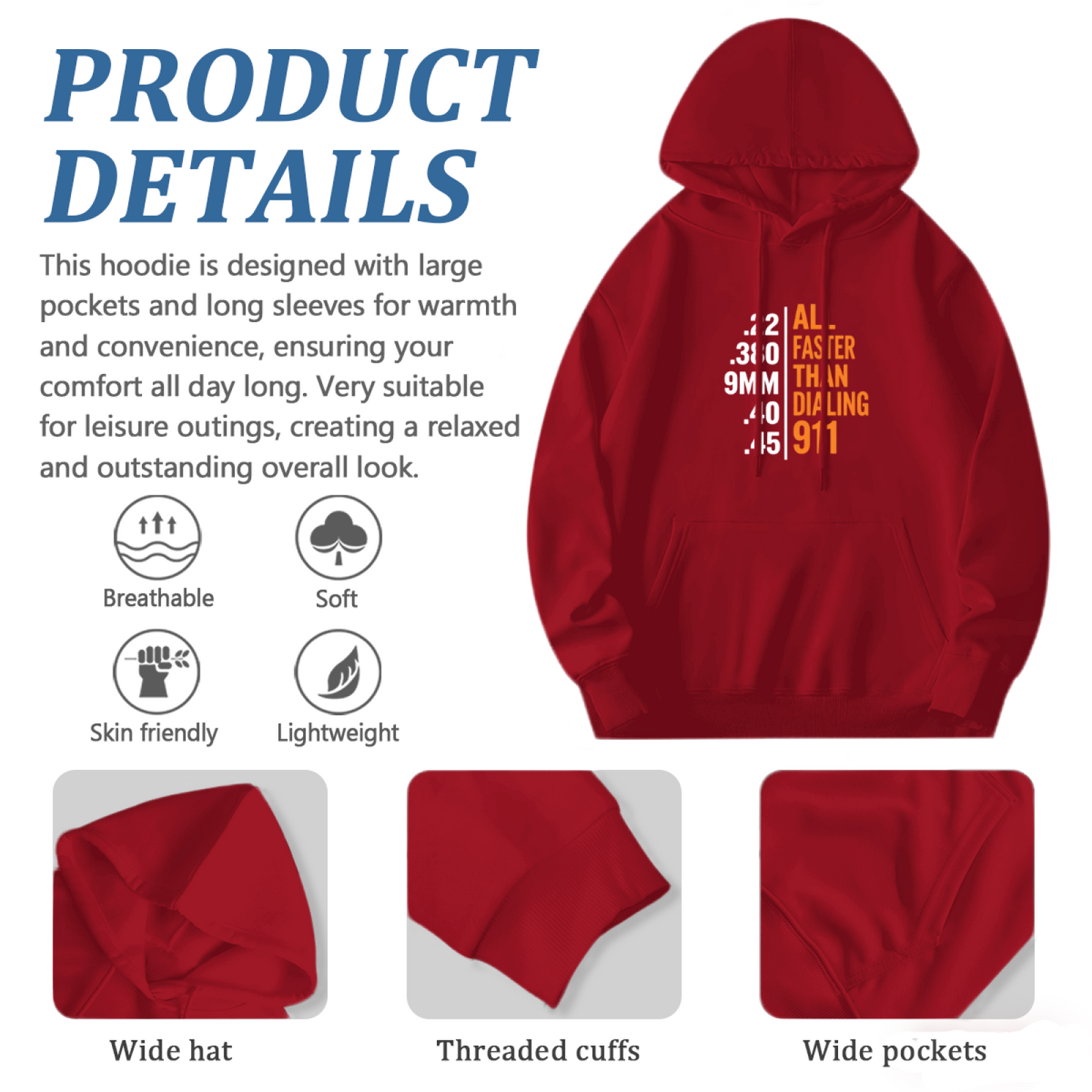 All Faster Than Dialing 911 Gun Enthusiast Statement Graphic Hoodie