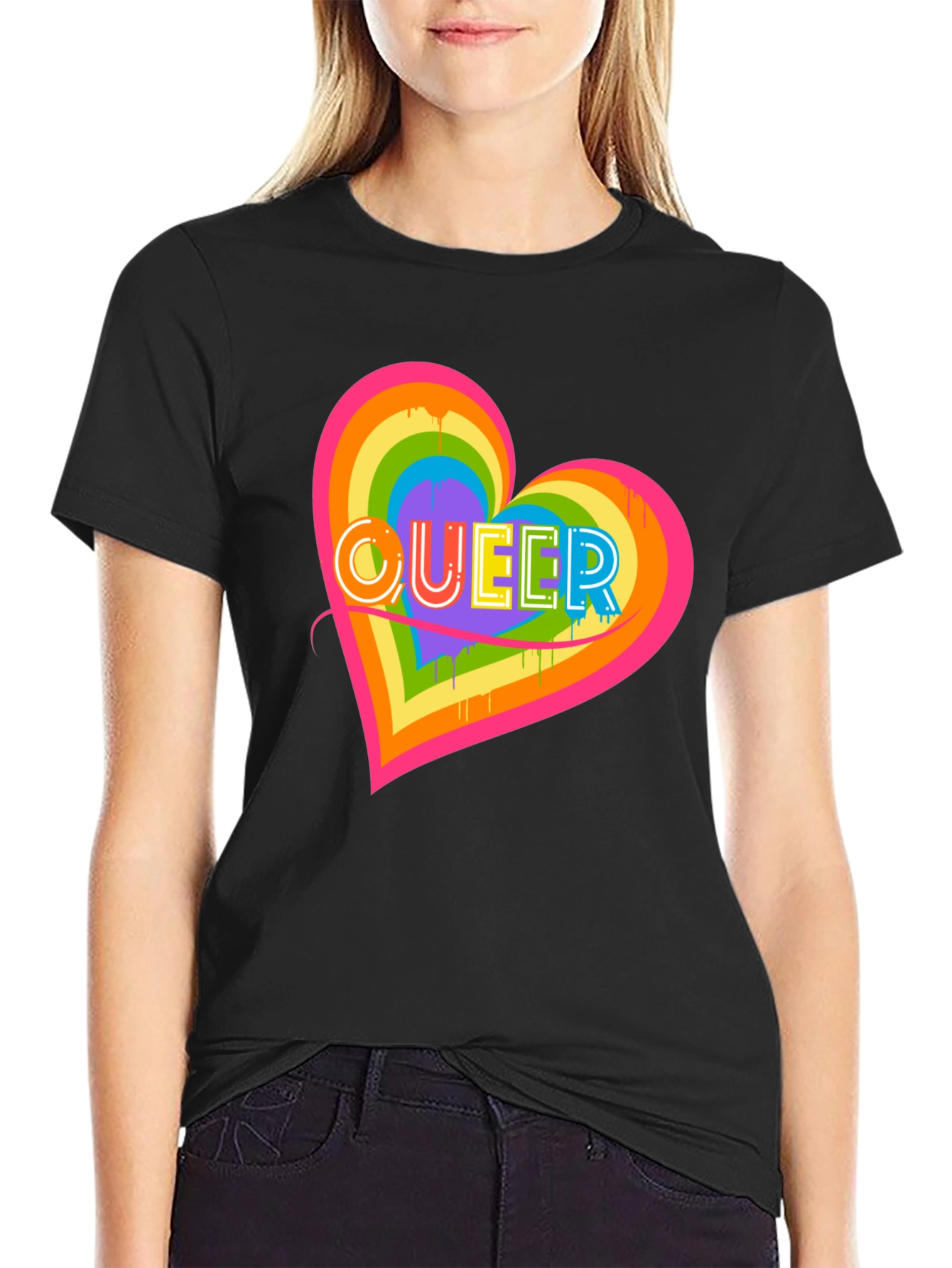 Queer Heart Graphic T-Shirt Pride Month LGBT Rainbow Tee
