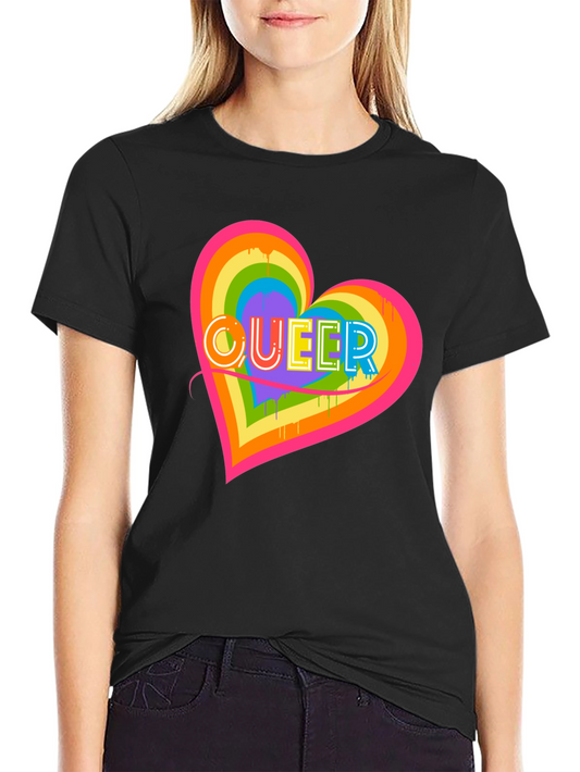 Queer Heart Graphic T-Shirt Pride Month LGBT Rainbow Tee
