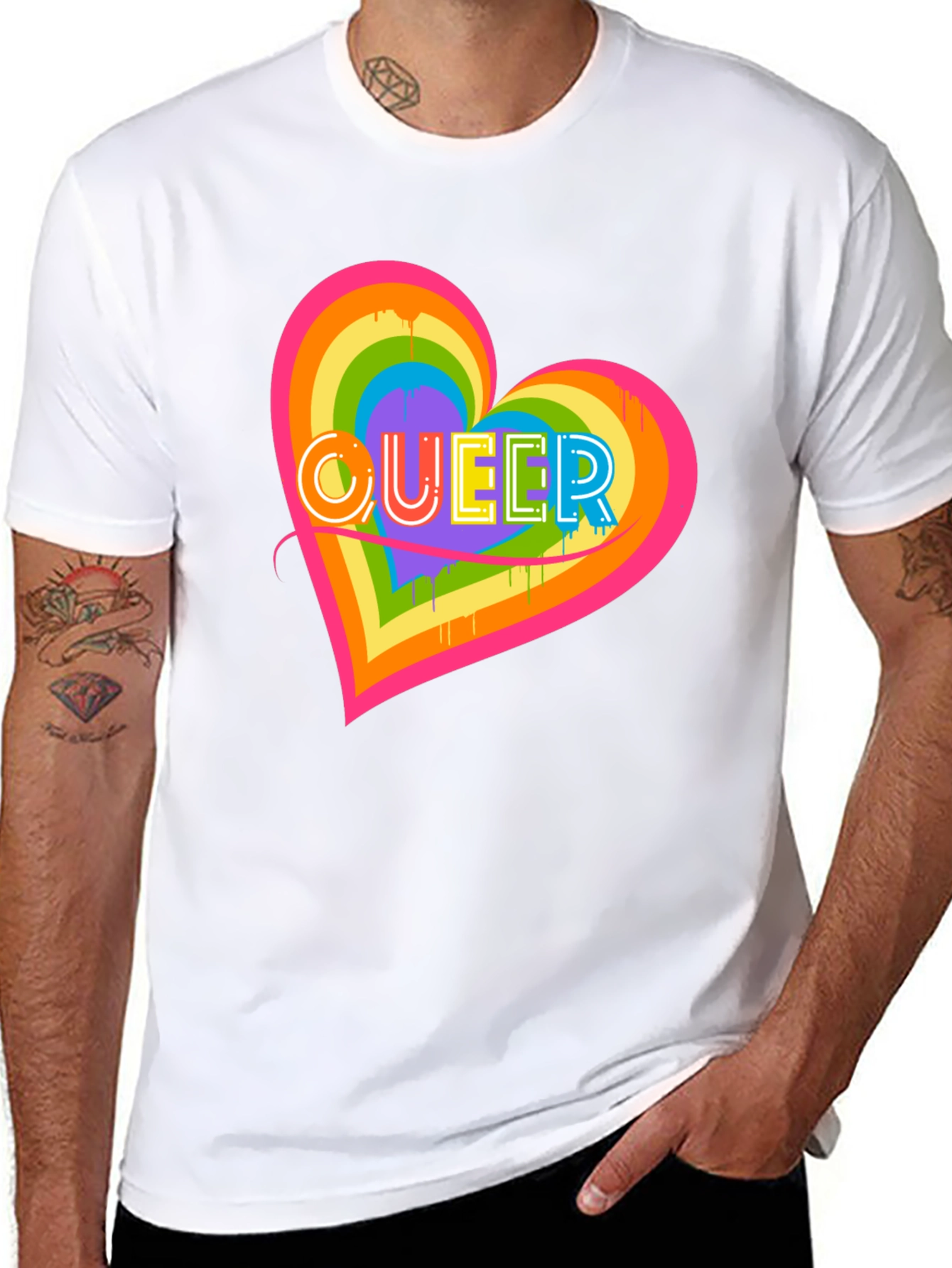 Queer Heart Graphic T-Shirt Pride Month LGBT Rainbow Tee
