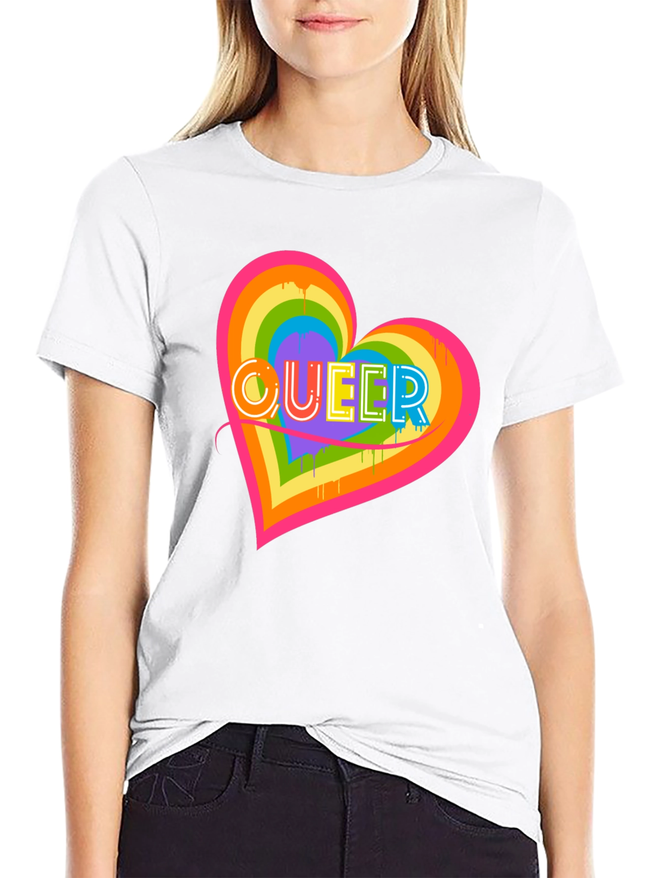 Queer Heart Graphic T-Shirt Pride Month LGBT Rainbow Tee